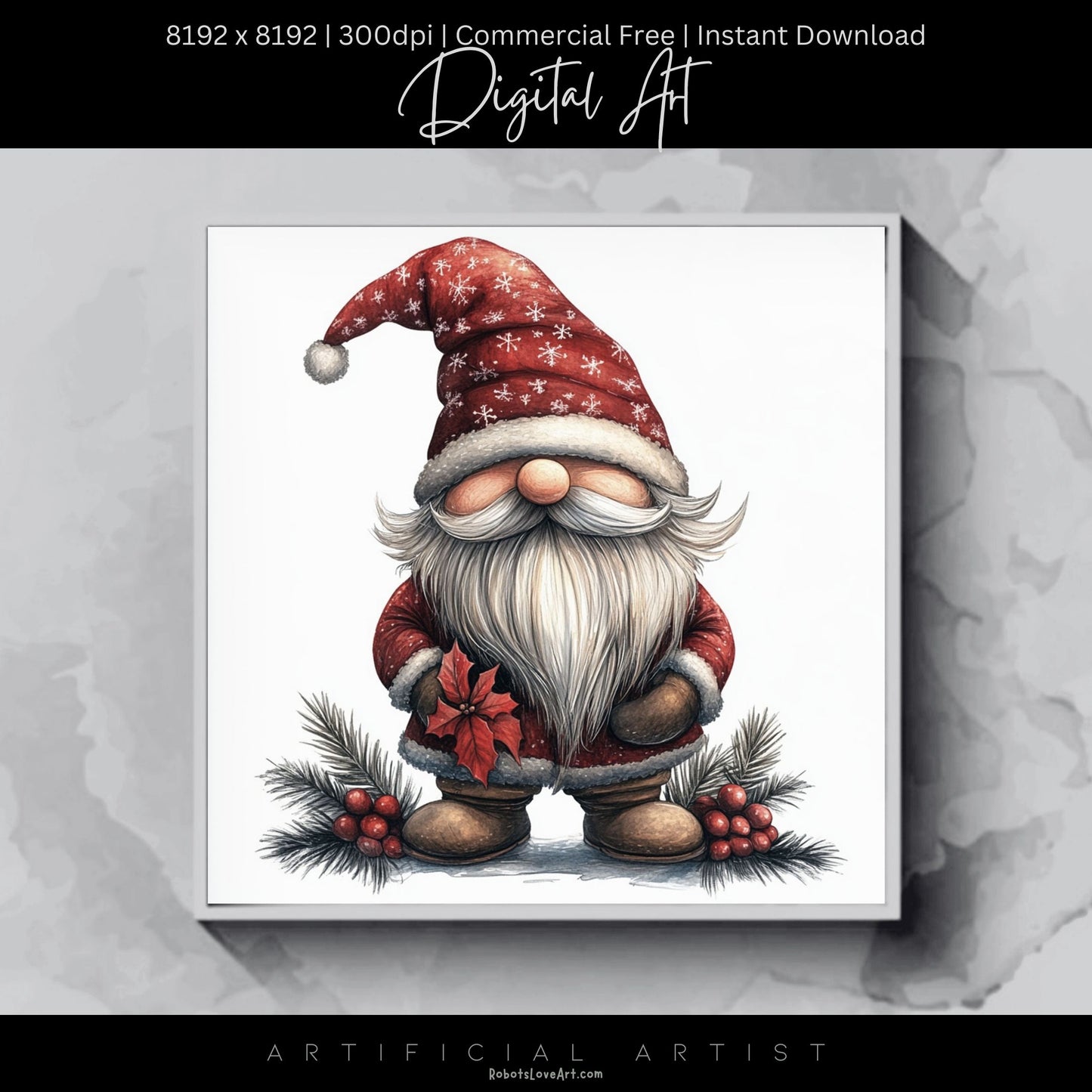 Mistletoe Christmas Cane Gnome Suit | Instant Download | Digital AI Art | Happy Gnome Wall Art