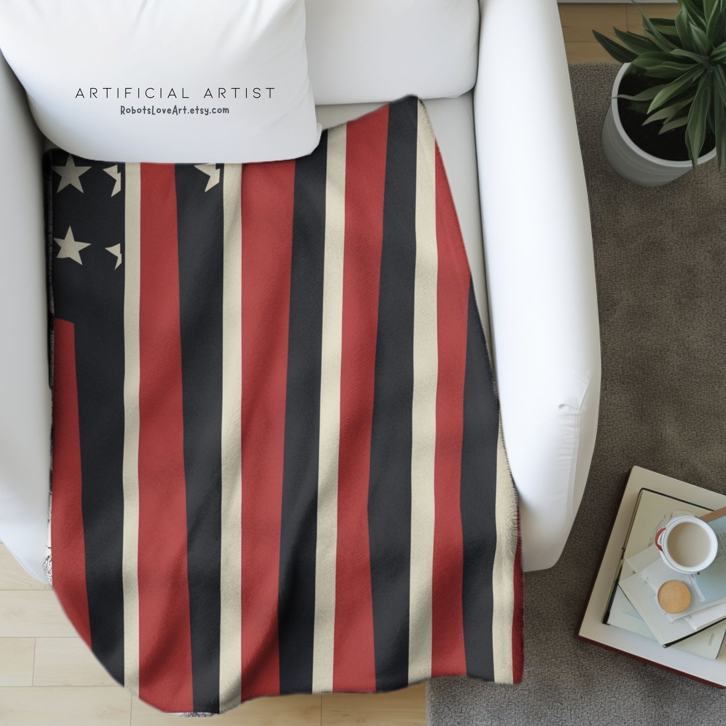 Patriotic Sherpa Fleece Blanket | Cozy Throw for Independence Day, Memorial Day, Housewarming Gift, Outdoor Events, Home Decor
