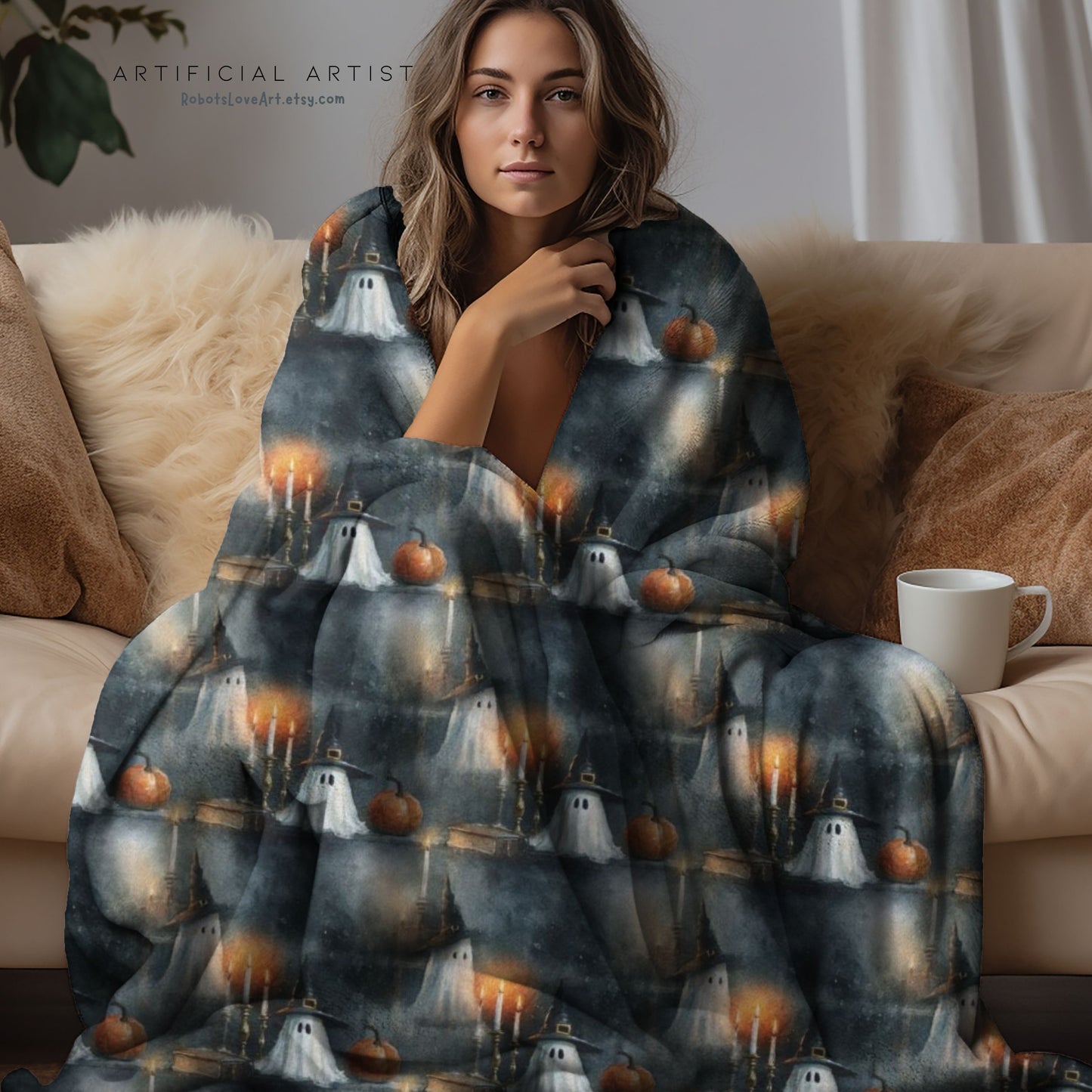 Cozy Halloween Ghost Plush Blanket, Soft Throw for Fall Decor, Perfect Gift for Fall Celebrations, Warm Snugs for Halloween, Home Decor