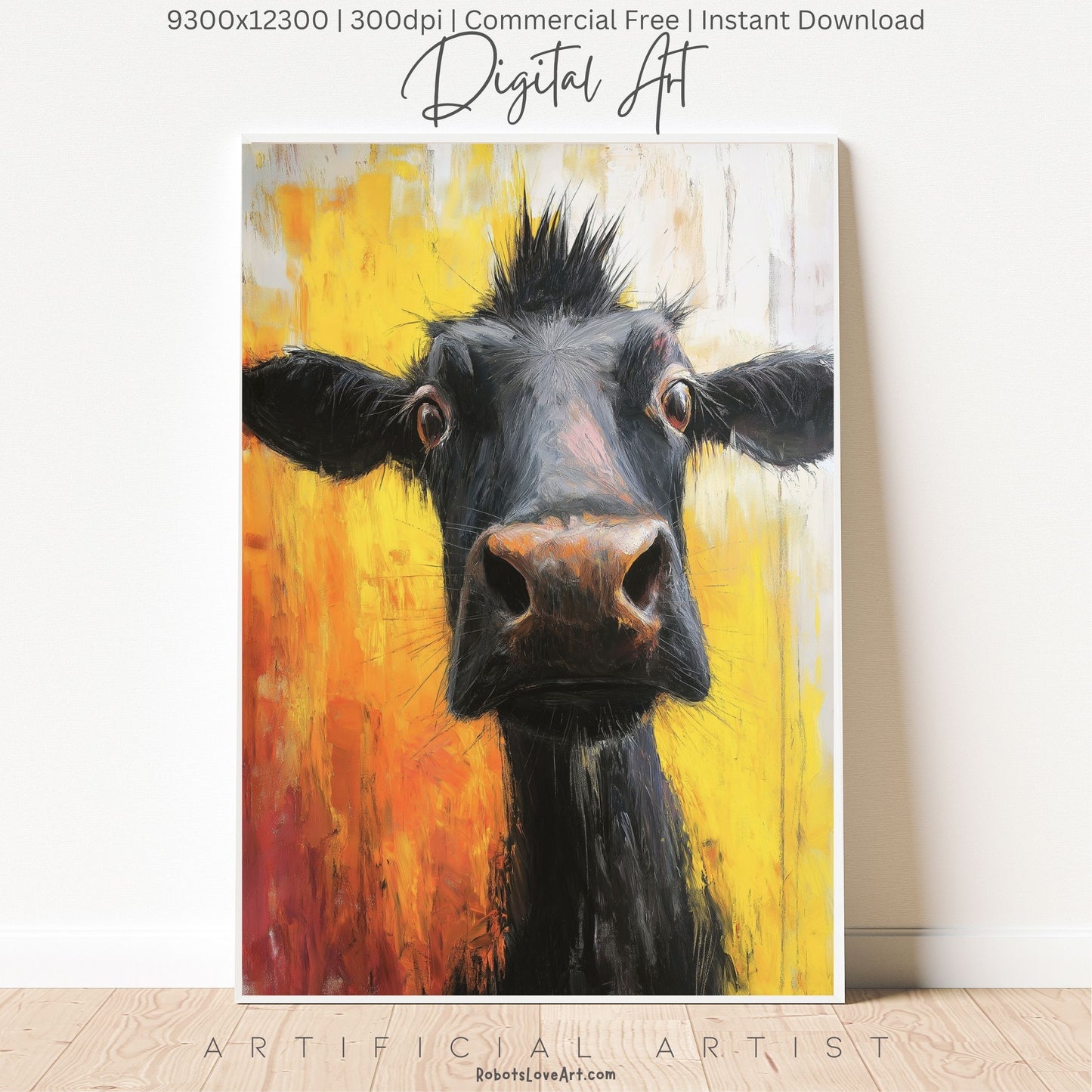 Cute Baby Cow Painting | Instant Download | Digital AI Art | Cow Wall Art | Farm Decor