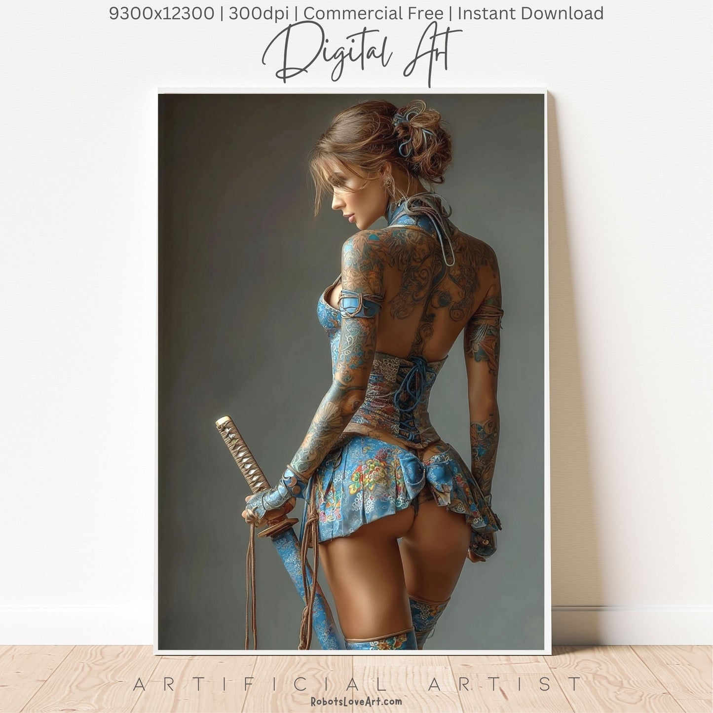 Warrior Princess in Blue | Instant Download | Fantasy Digital AI Art | Hot Girl