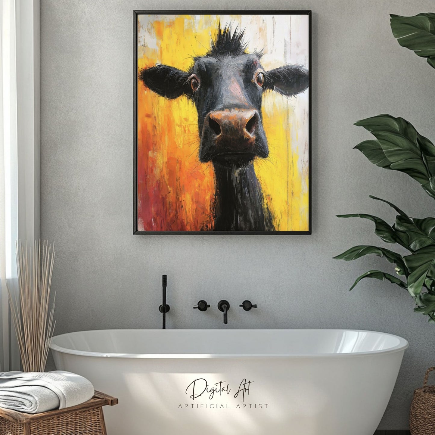 Cute Baby Cow Painting | Instant Download | Digital AI Art | Cow Wall Art | Farm Decor