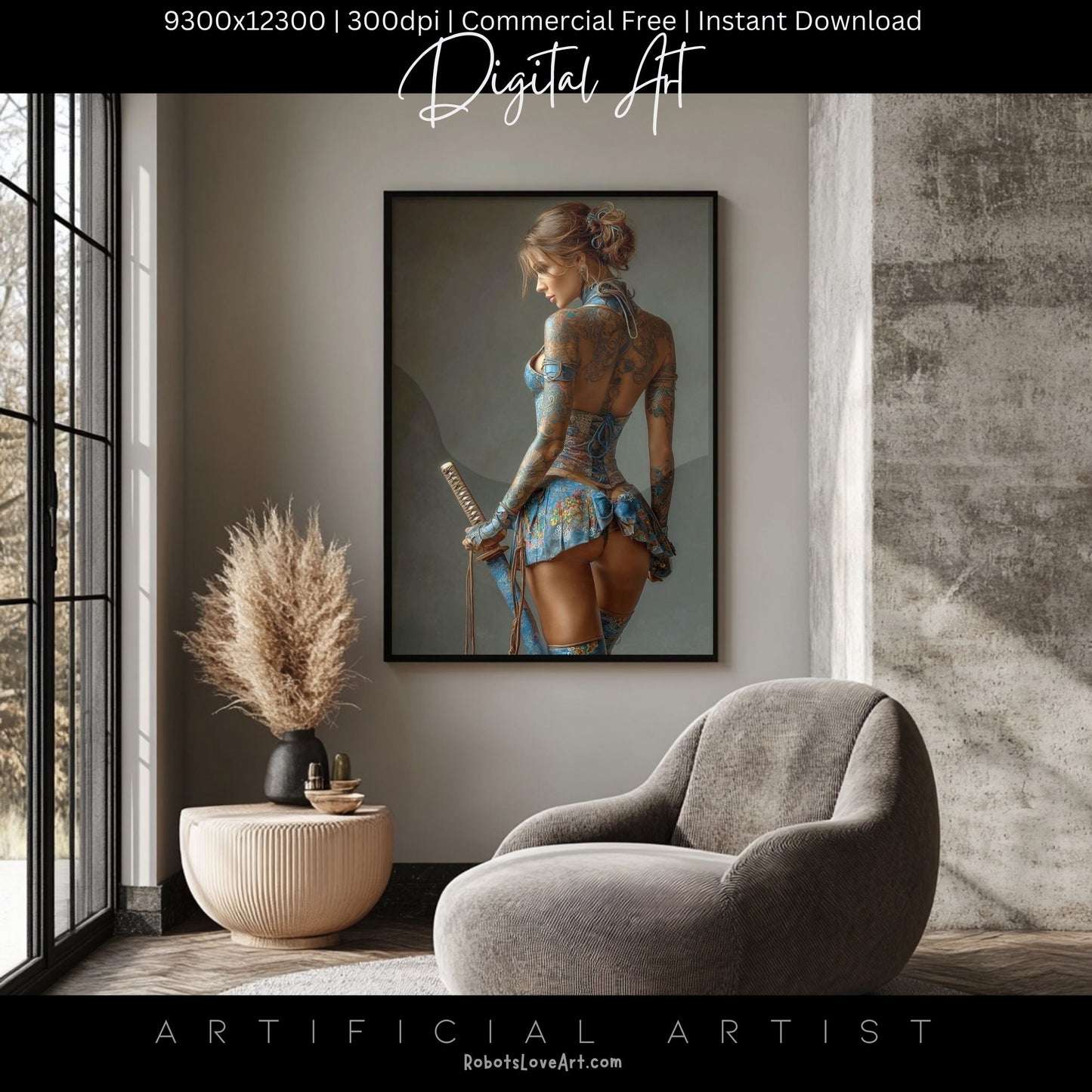 Warrior Princess in Blue | Instant Download | Fantasy Digital AI Art | Hot Girl