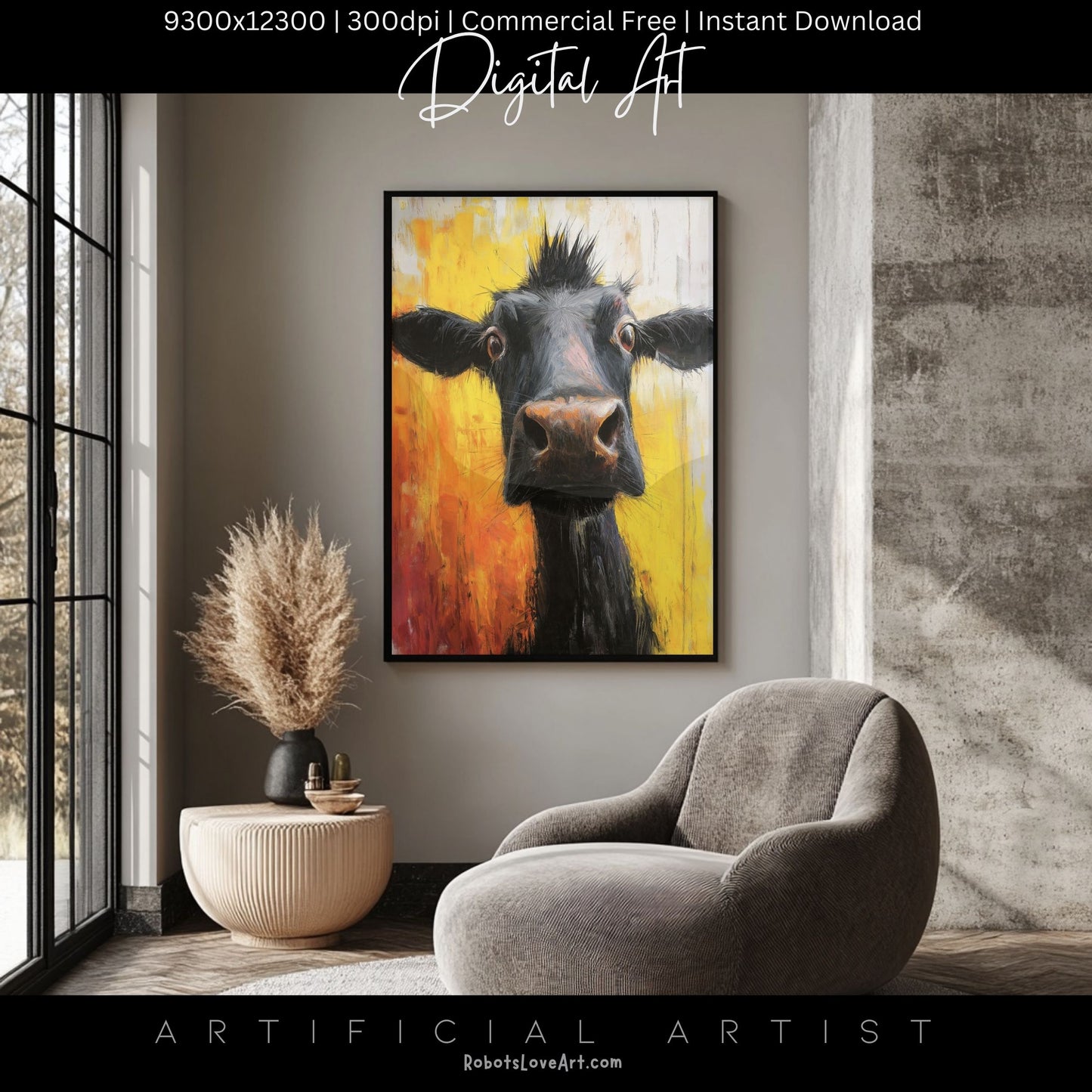 Cute Baby Cow Painting | Instant Download | Digital AI Art | Cow Wall Art | Farm Decor