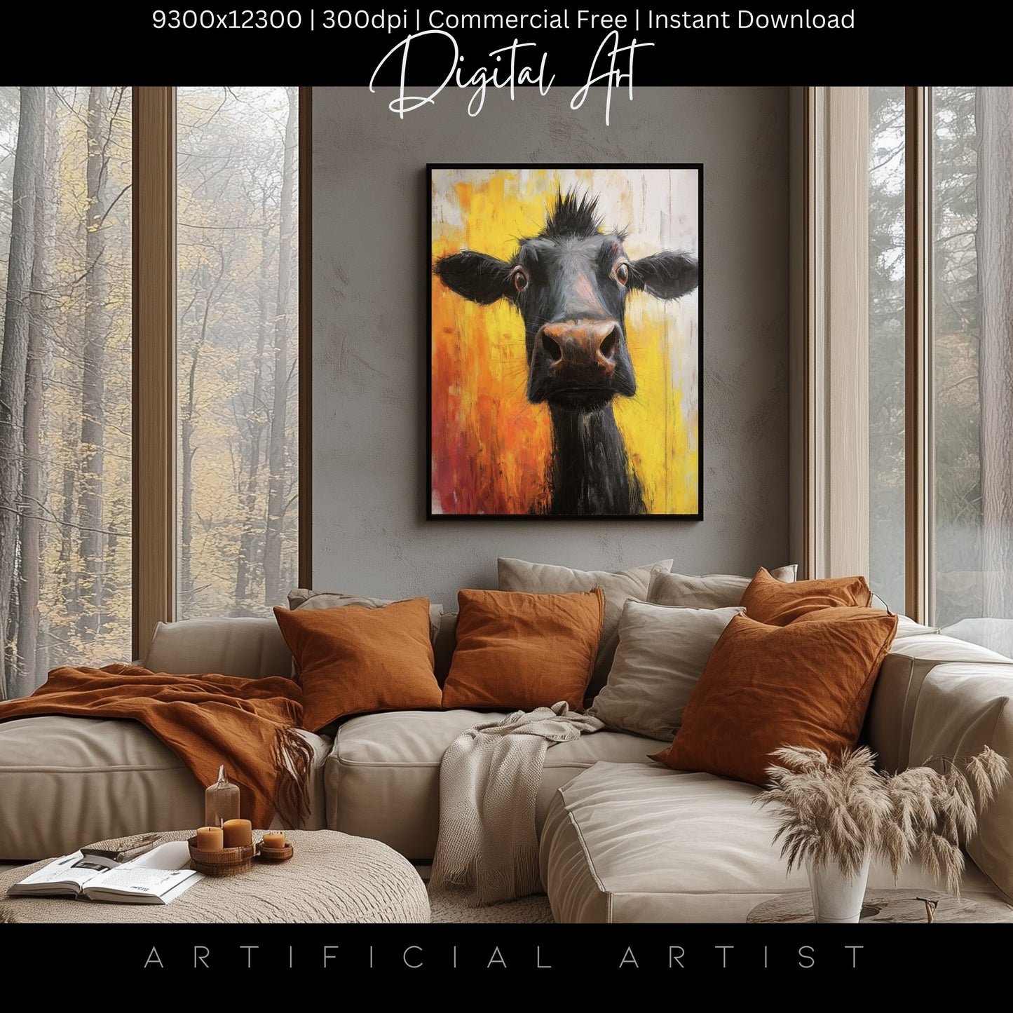 Cute Baby Cow Painting | Instant Download | Digital AI Art | Cow Wall Art | Farm Decor