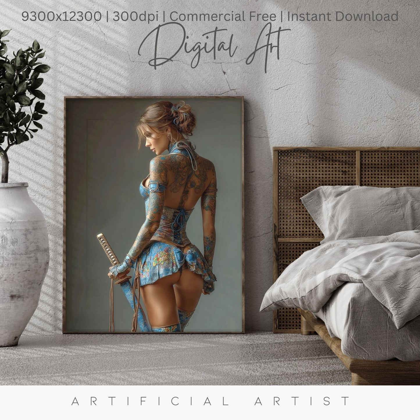 Warrior Princess in Blue | Instant Download | Fantasy Digital AI Art | Hot Girl