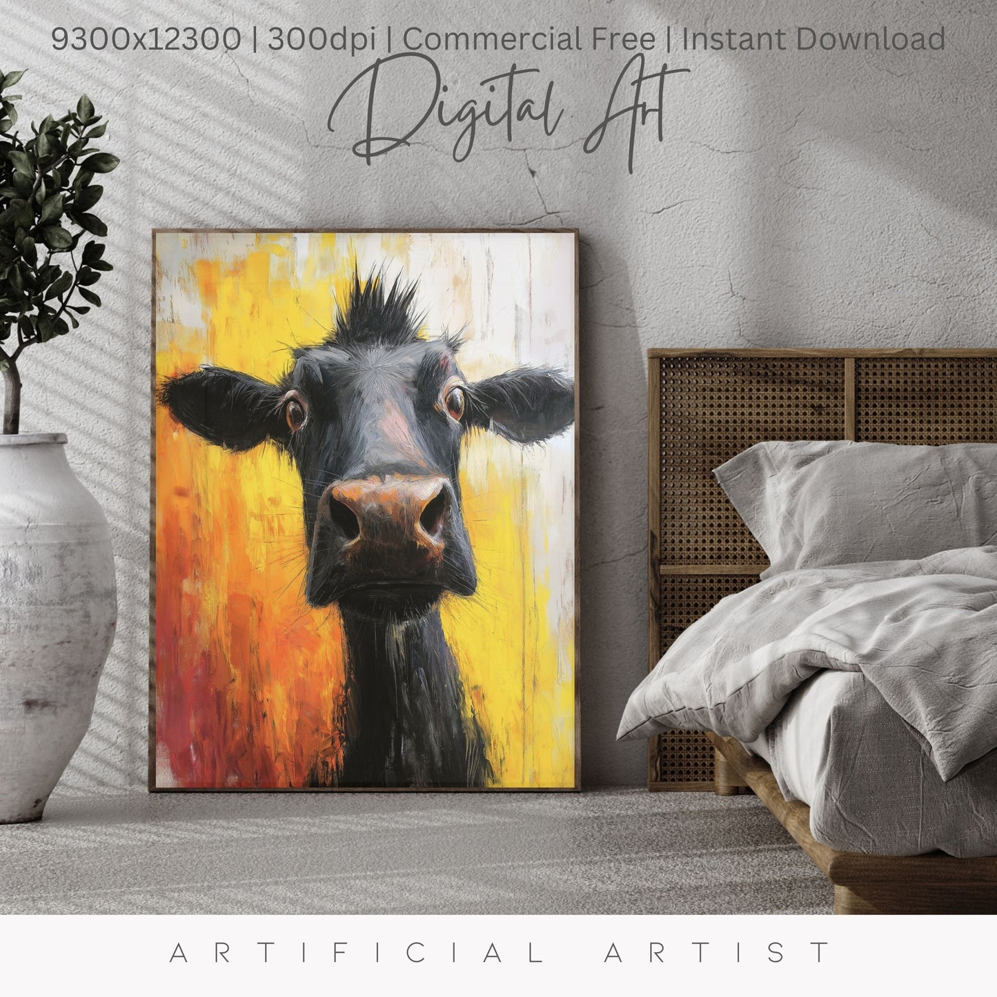 Cute Baby Cow Painting | Instant Download | Digital AI Art | Cow Wall Art | Farm Decor
