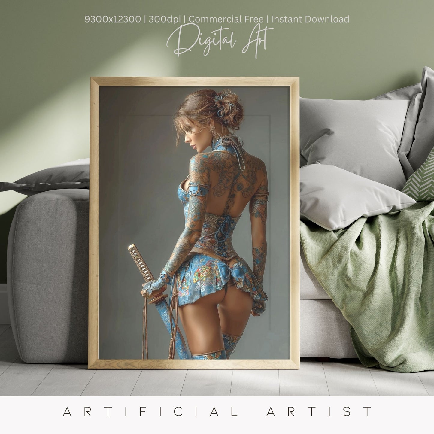 Warrior Princess in Blue | Instant Download | Fantasy Digital AI Art | Hot Girl