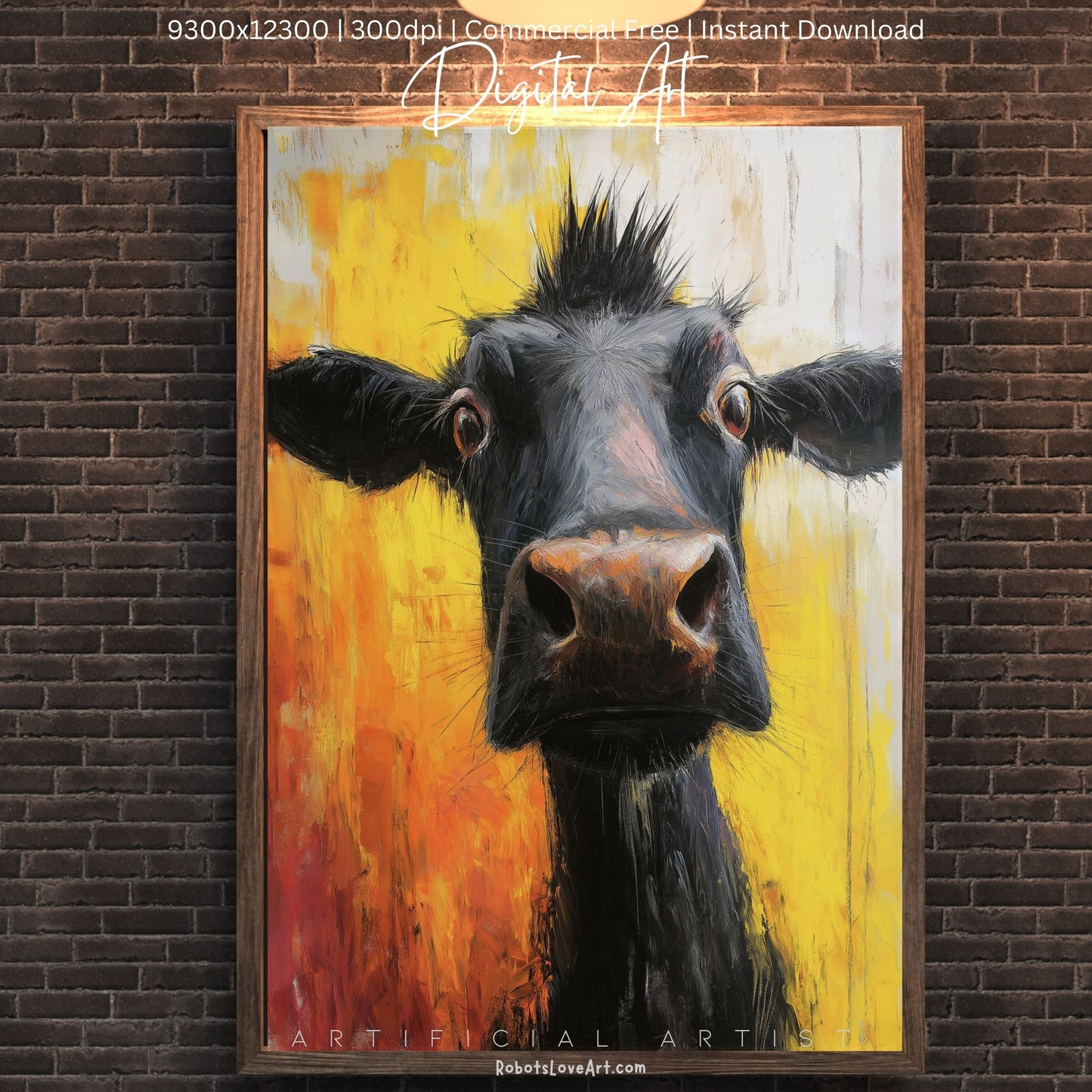 Cute Baby Cow Painting | Instant Download | Digital AI Art | Cow Wall Art | Farm Decor