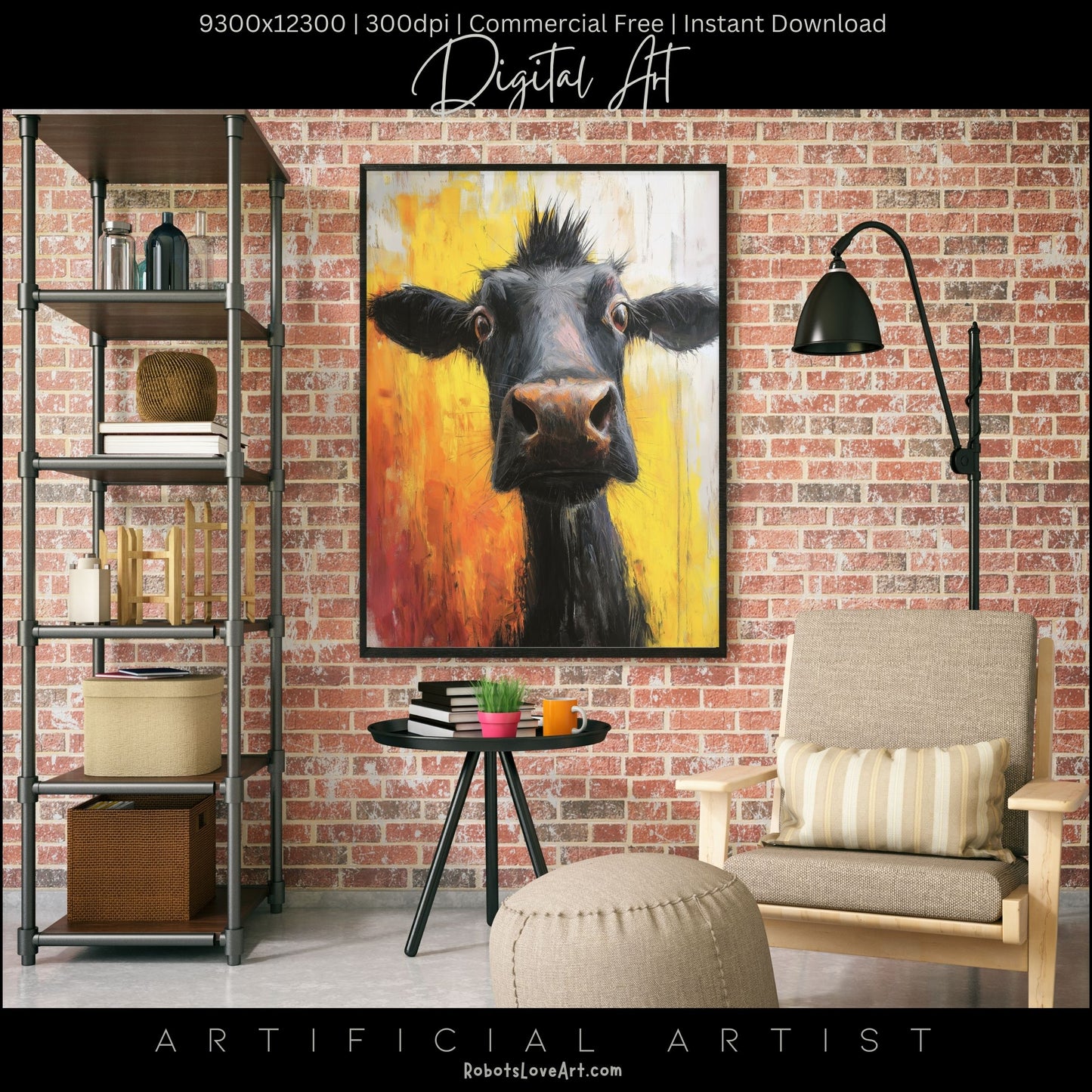 Cute Baby Cow Painting | Instant Download | Digital AI Art | Cow Wall Art | Farm Decor