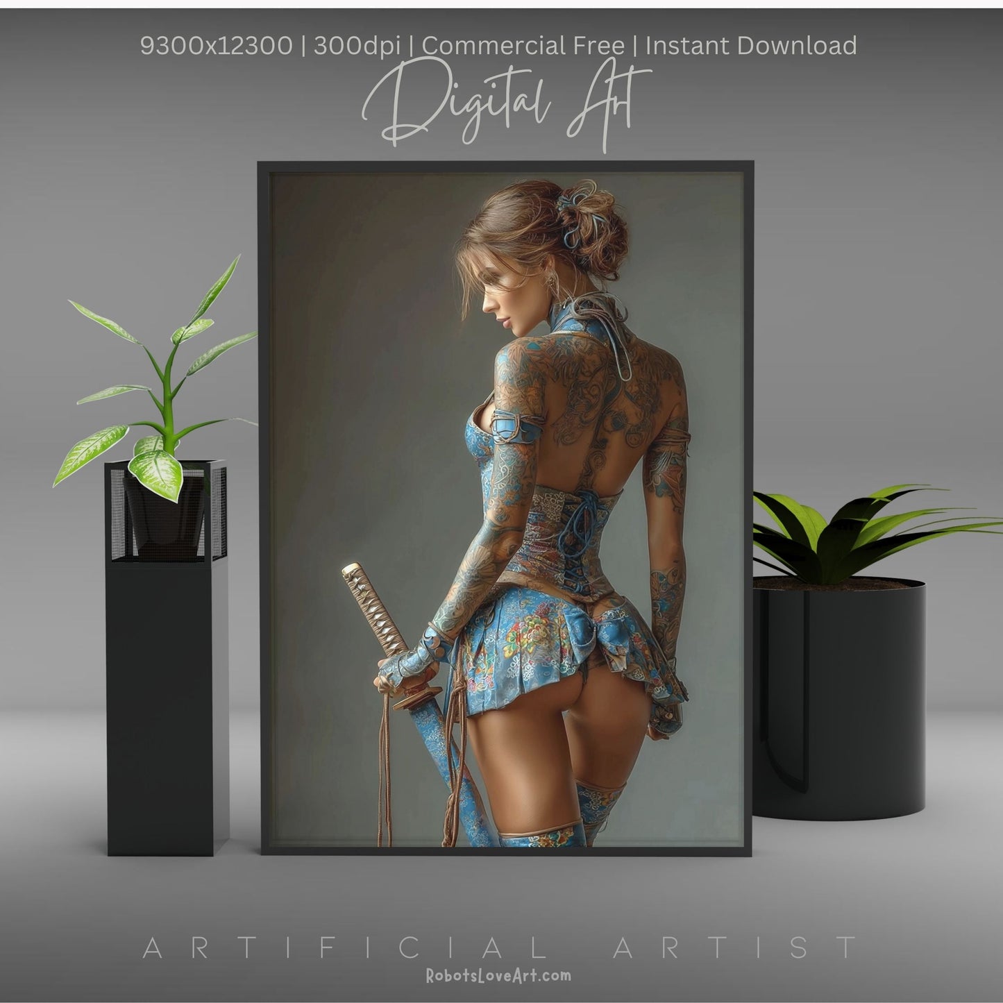 Warrior Princess in Blue | Instant Download | Fantasy Digital AI Art | Hot Girl