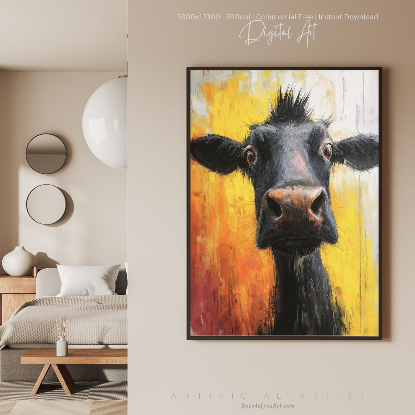 Cute Baby Cow Painting | Instant Download | Digital AI Art | Cow Wall Art | Farm Decor