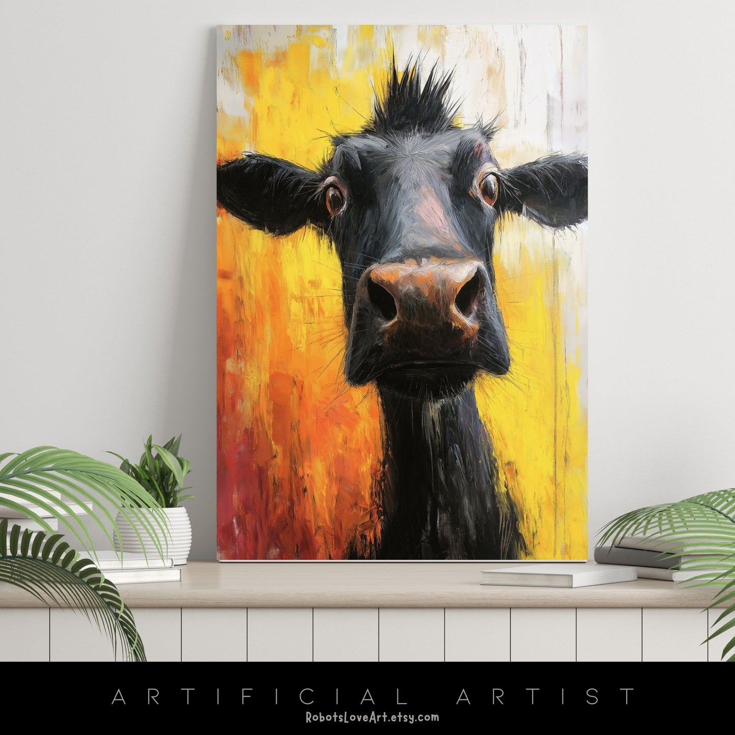 Cute Baby Cow Painting | Instant Download | Digital AI Art | Cow Wall Art | Farm Decor
