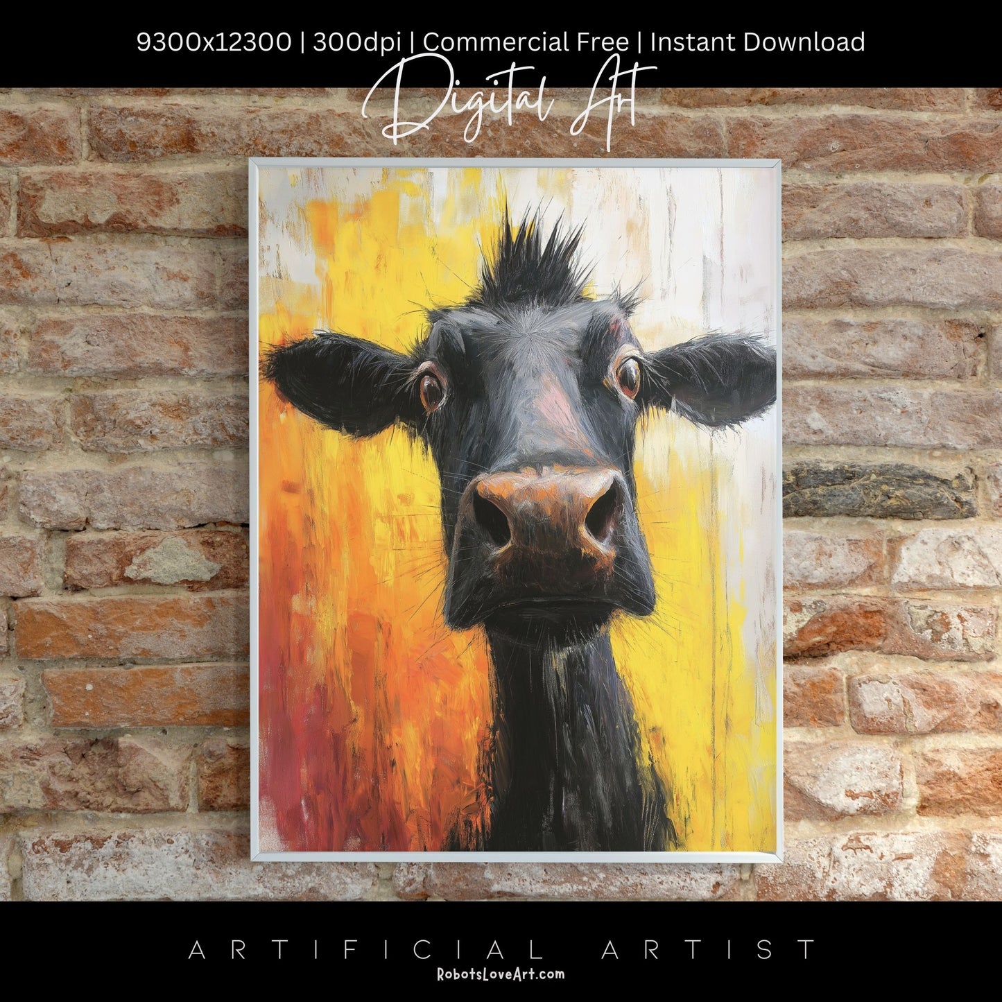 Cute Baby Cow Painting | Instant Download | Digital AI Art | Cow Wall Art | Farm Decor