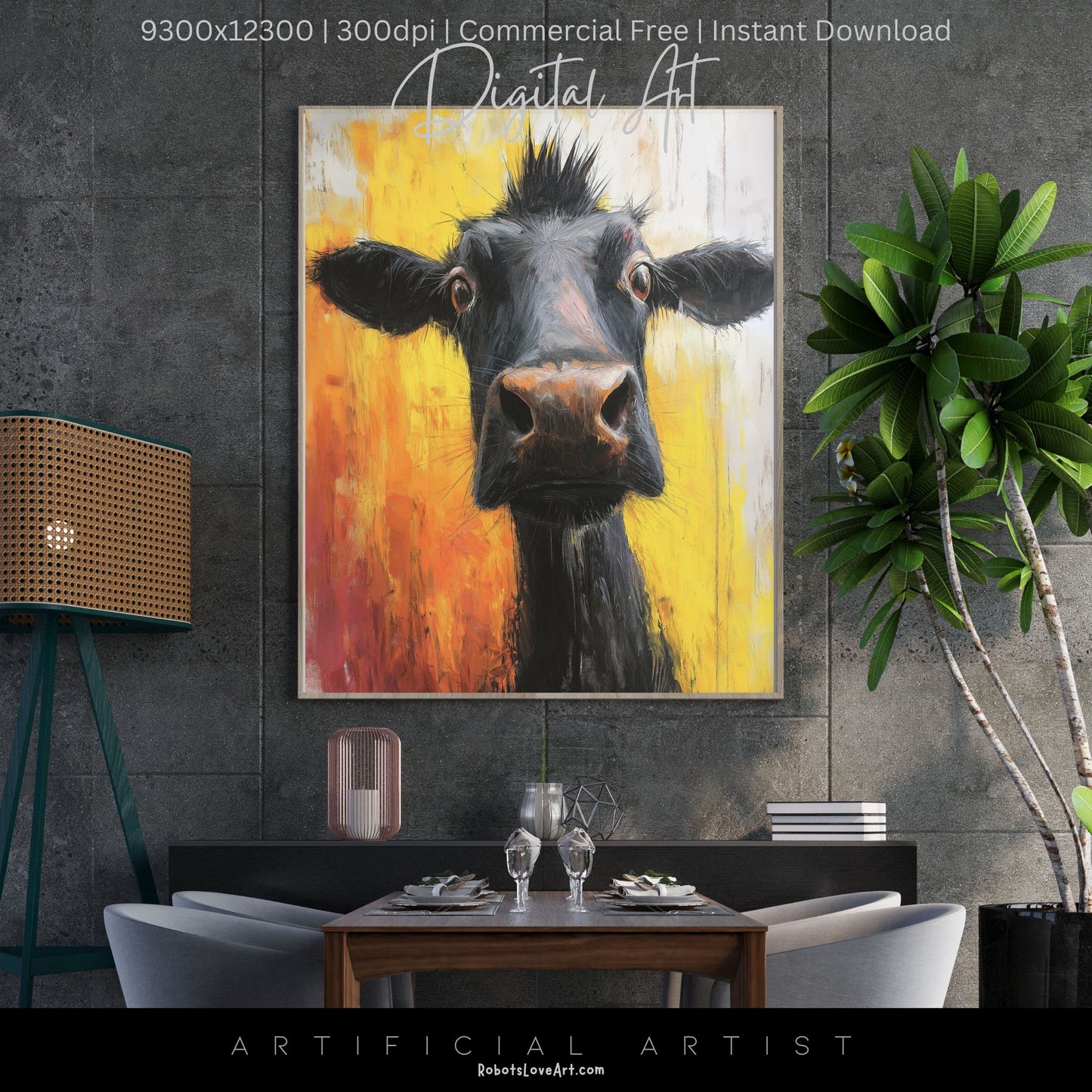 Cute Baby Cow Painting | Instant Download | Digital AI Art | Cow Wall Art | Farm Decor
