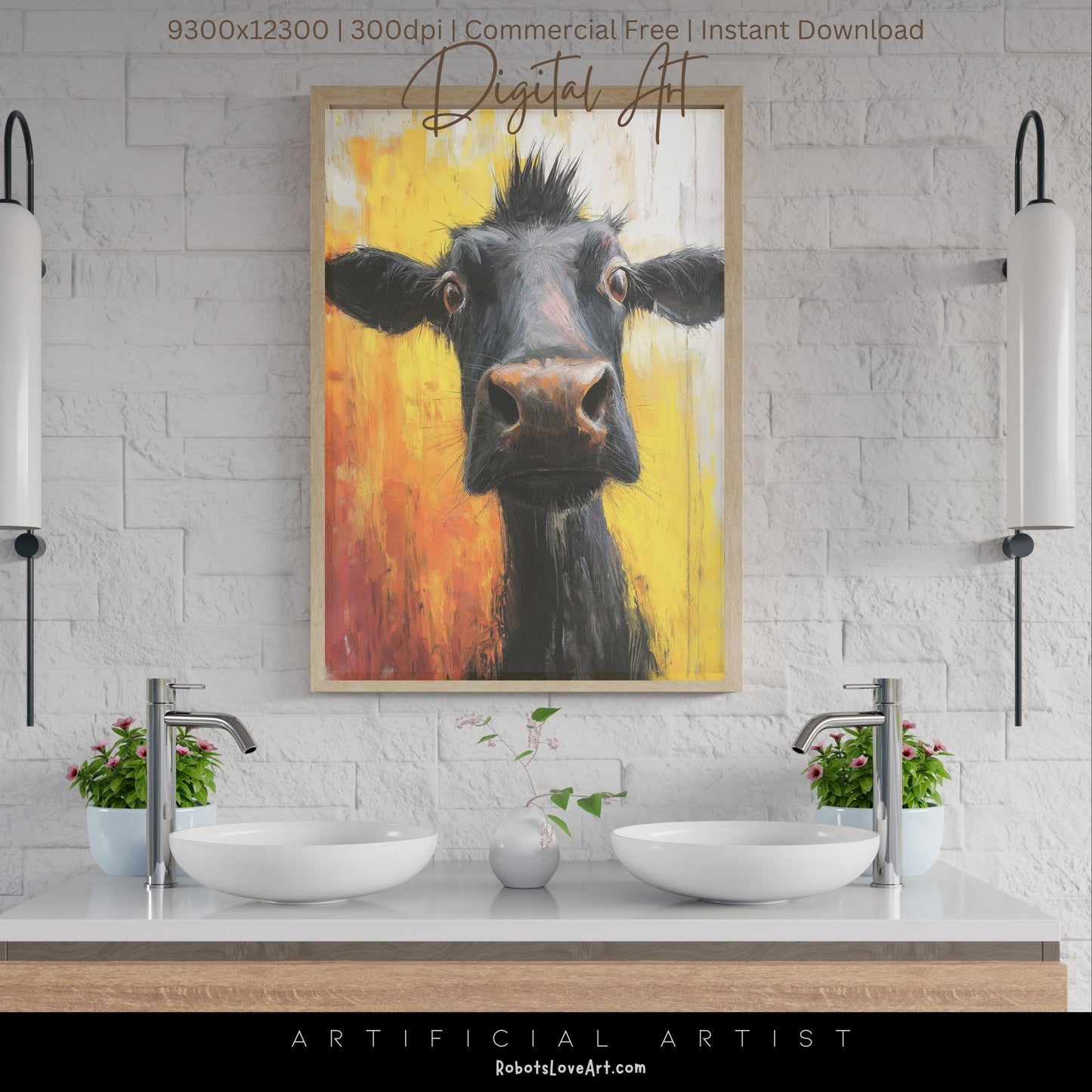 Cute Baby Cow Painting | Instant Download | Digital AI Art | Cow Wall Art | Farm Decor