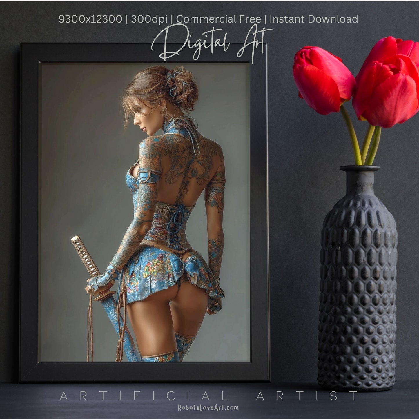 Warrior Princess in Blue | Instant Download | Fantasy Digital AI Art | Hot Girl