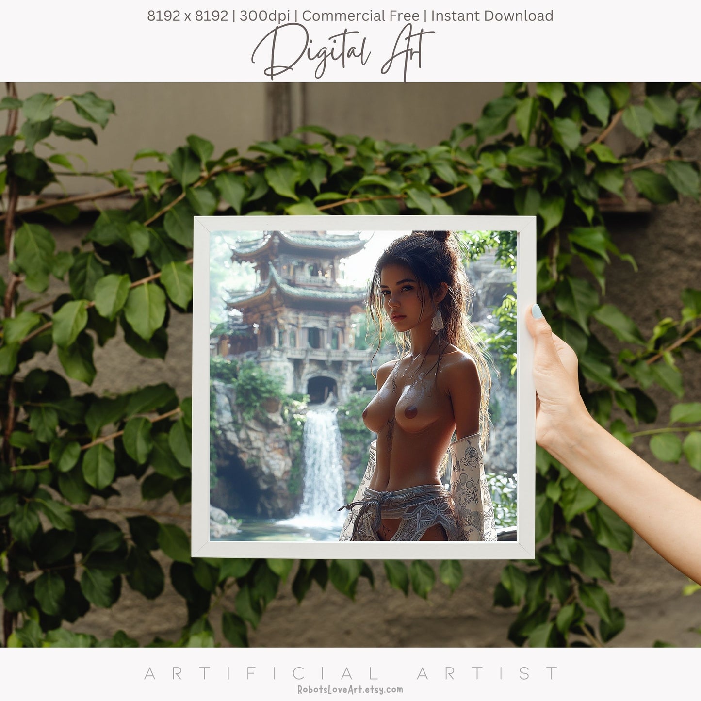 Beautiful Oriental Dwelling w Hot Topless Babe | Instant Download | Sexy Digital AI Art