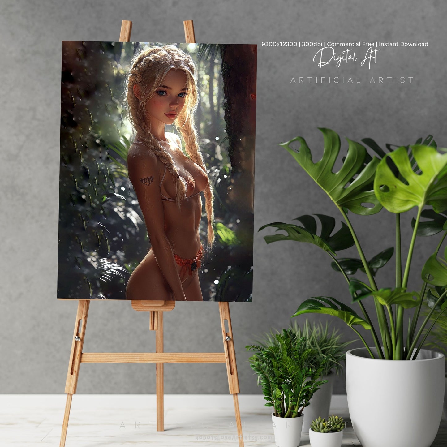 Hot Topless Blonde | Instant Download | Fantasy Digital AI Art | Pinup Girl