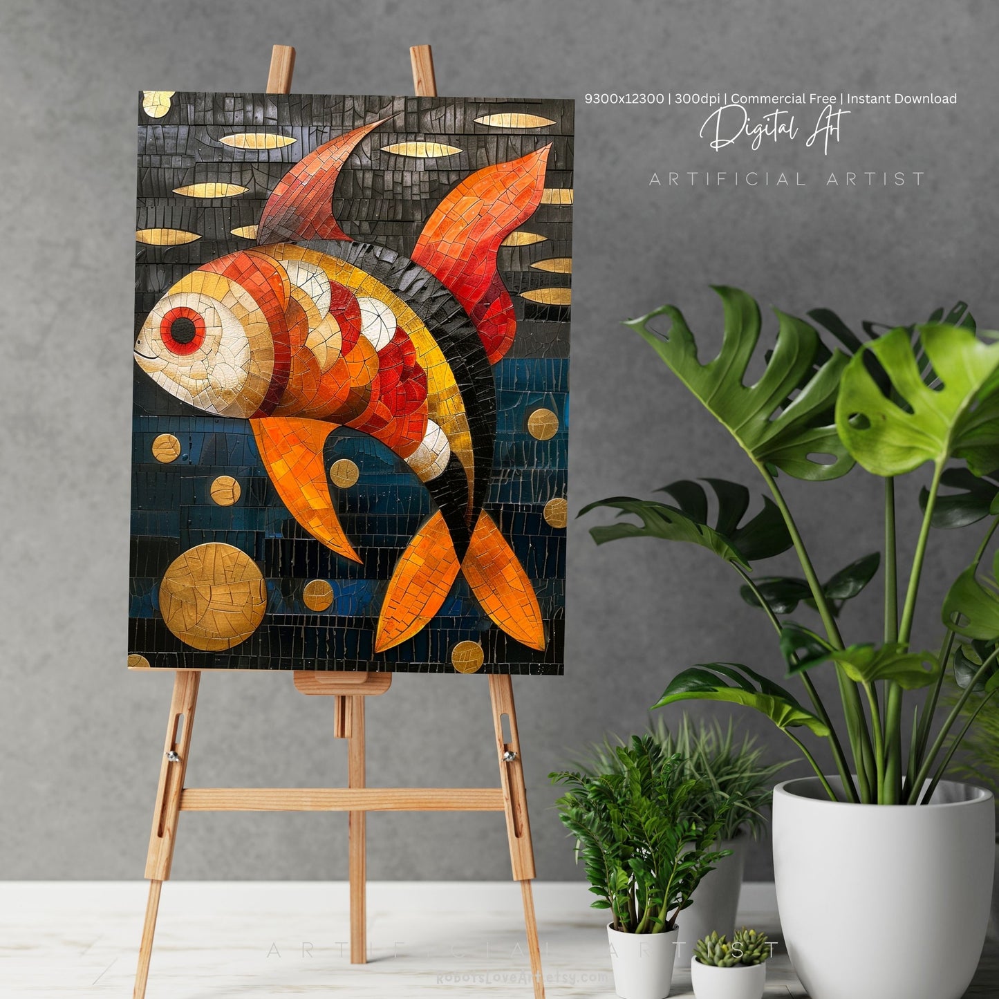 Colorful Mosaic Fish | Instant Download | Digital AI Art | Decor