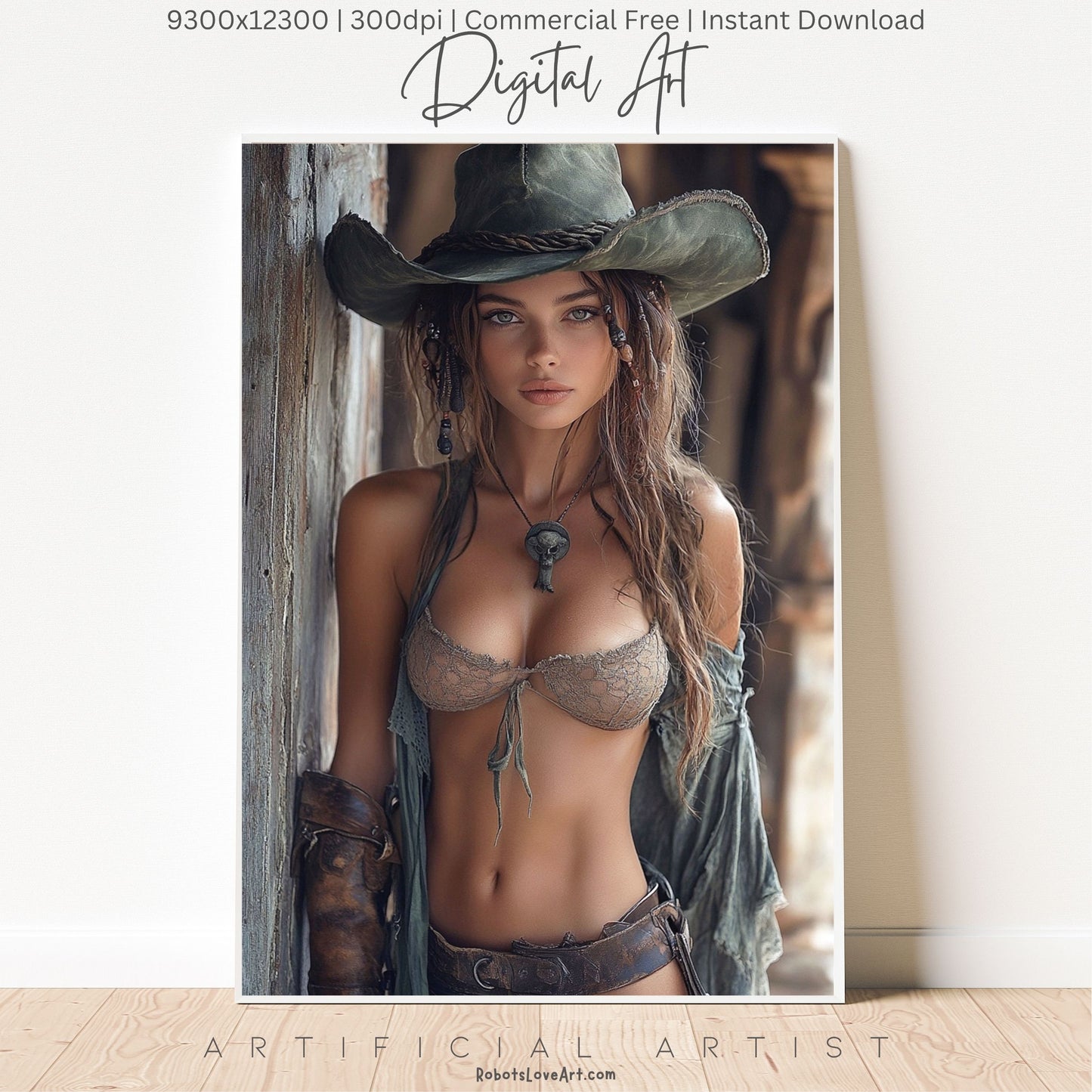 Ready to Shoot Hot Cowgirl Cleavage | Instant Download | Fantasy Digital AI Art | Sexy Old West Artwork