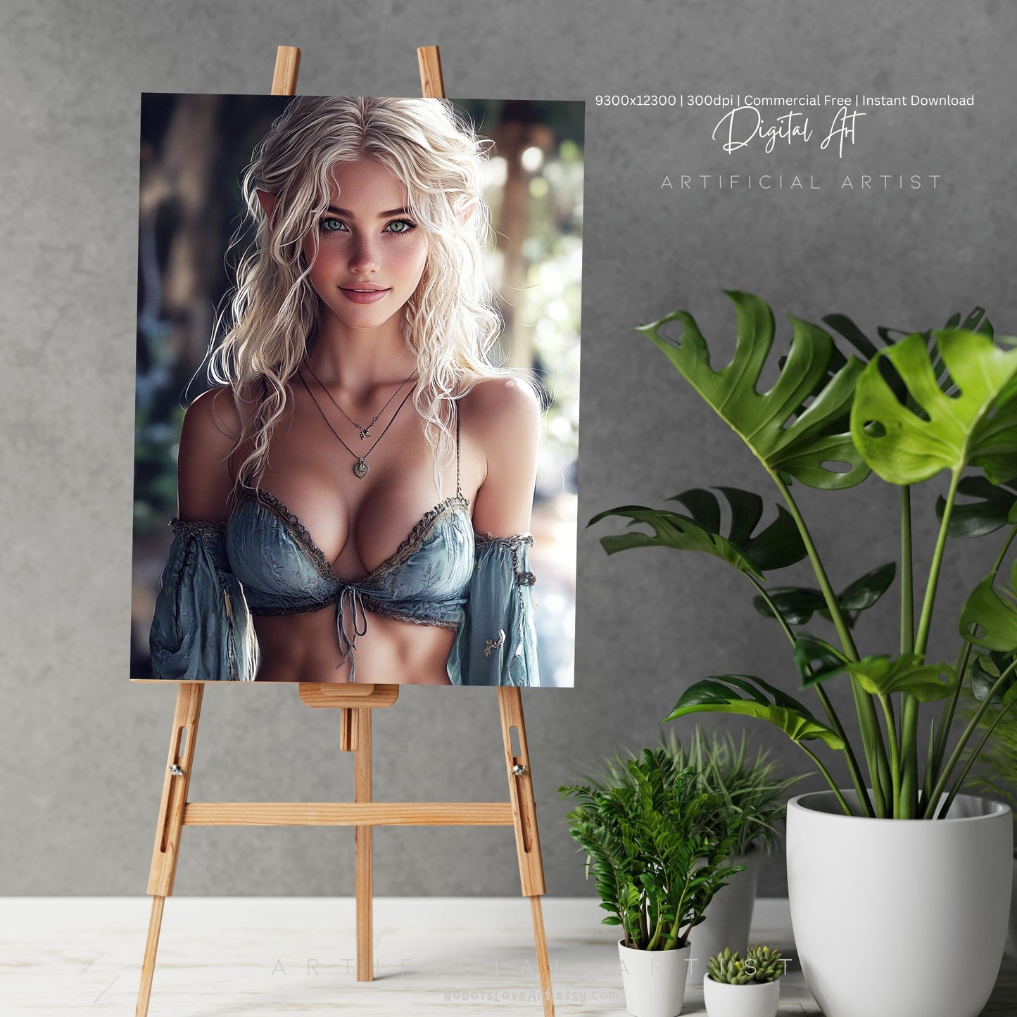 Pretty Blonde Elf | Instant Download | Fantasy Digital AI Art
