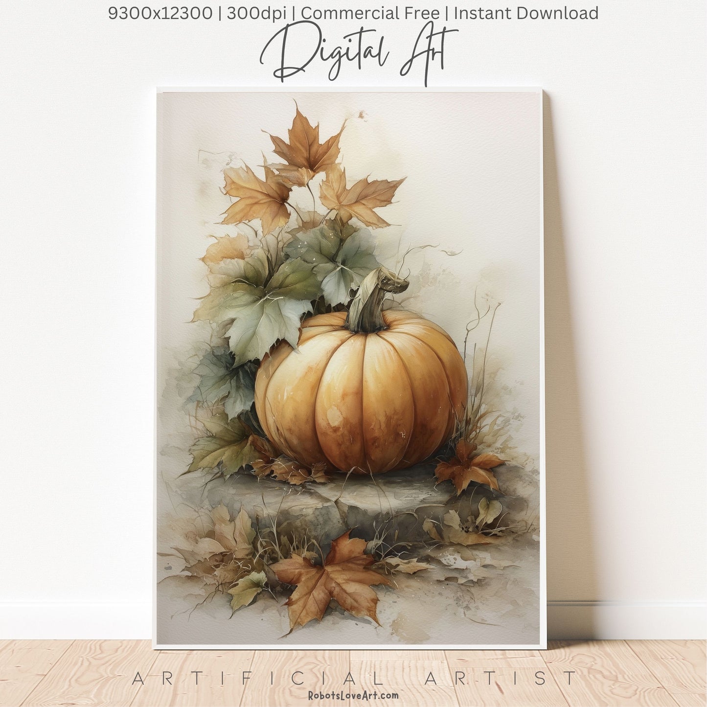 Beautiful Fall Pumpkin Art| Instant Download | Digital AI Art | Halloween Decor