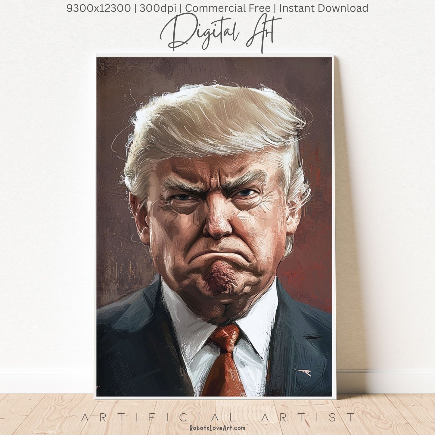 Painted President Trump Scowling | Instant Download | Digital AI Art | Political Satire Art