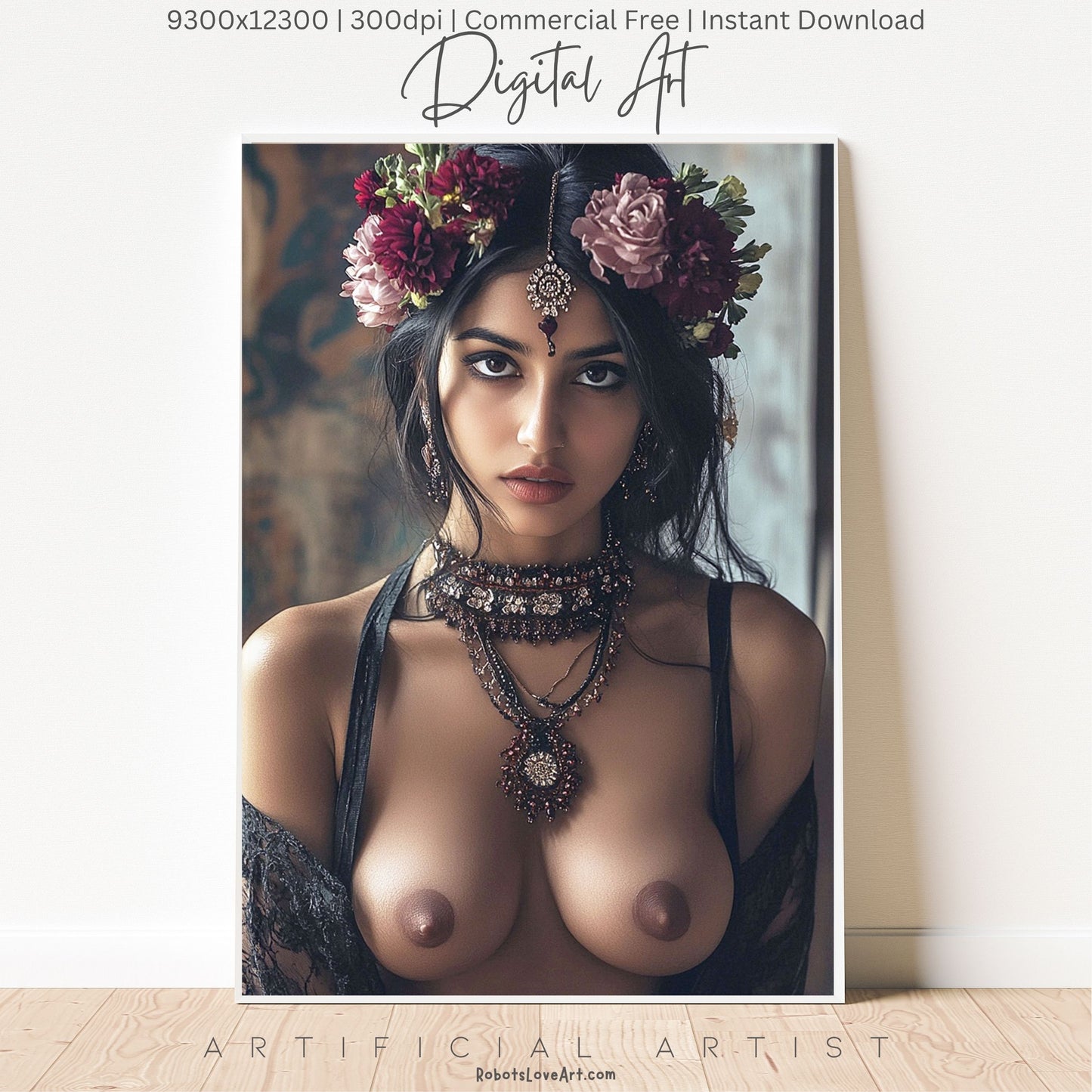 Indian Rose | Instant Download | Fantasy Digital AI Art | Topless Hot Girl