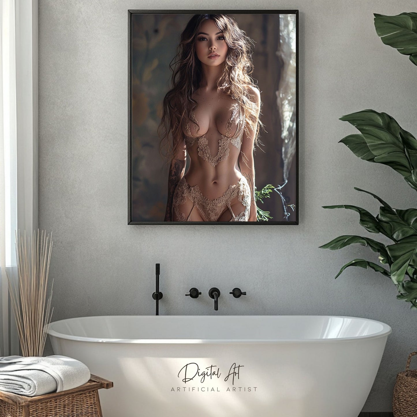 The Lace Window | Instant Download | Fantasy Digital AI Art | Hot Girl