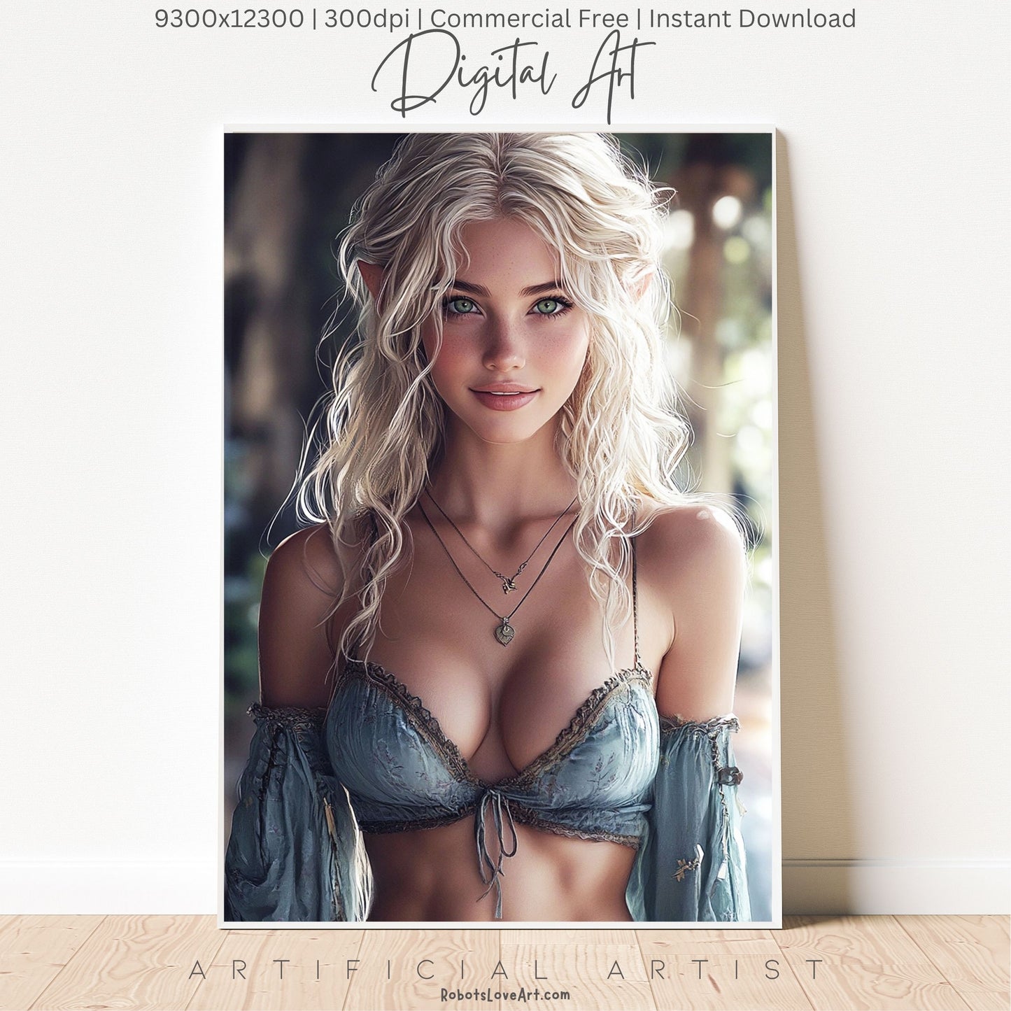 Pretty Blonde Elf | Instant Download | Fantasy Digital AI Art