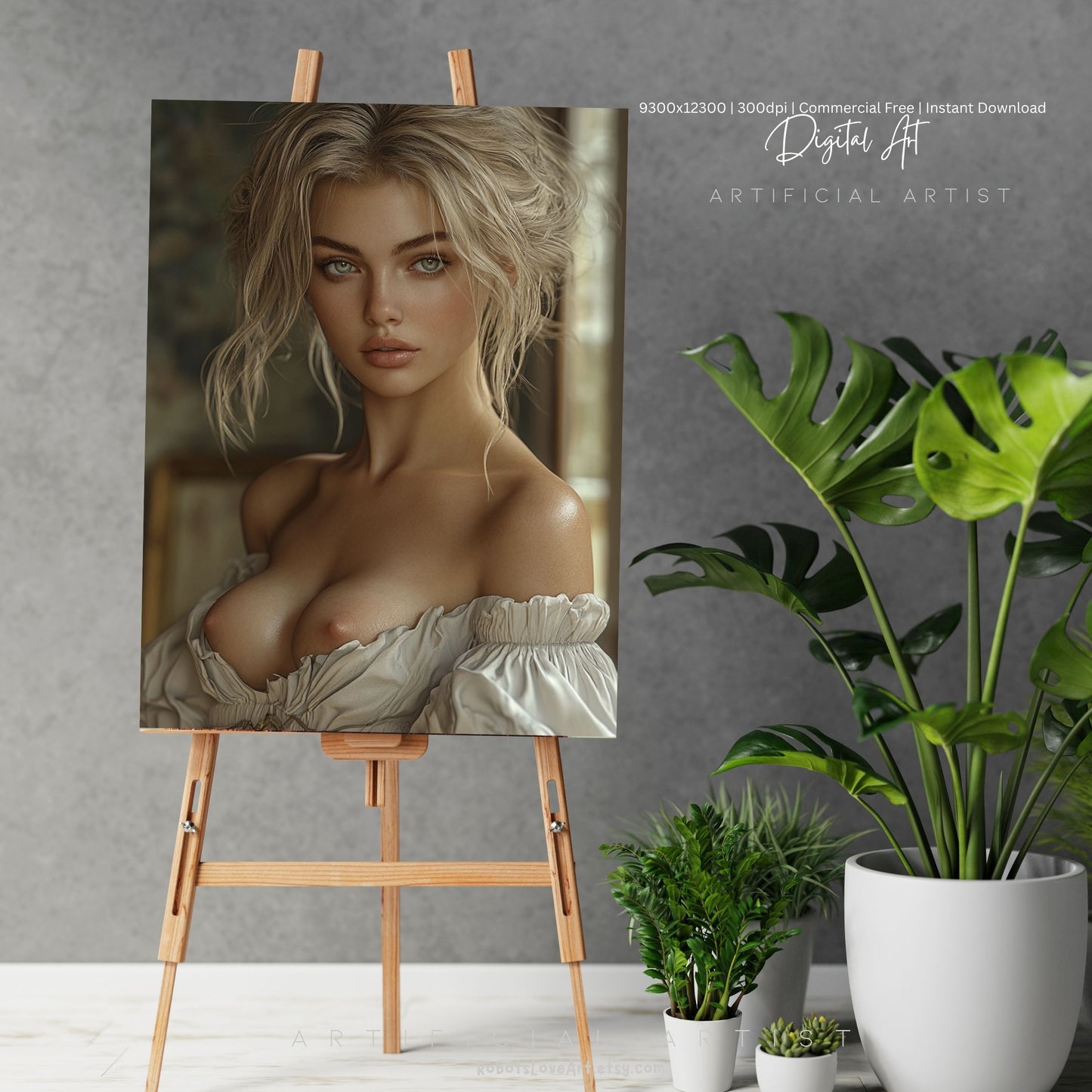 Topless Blonde Beauty | Sexy Babe | Instant Download | Digital AI Art