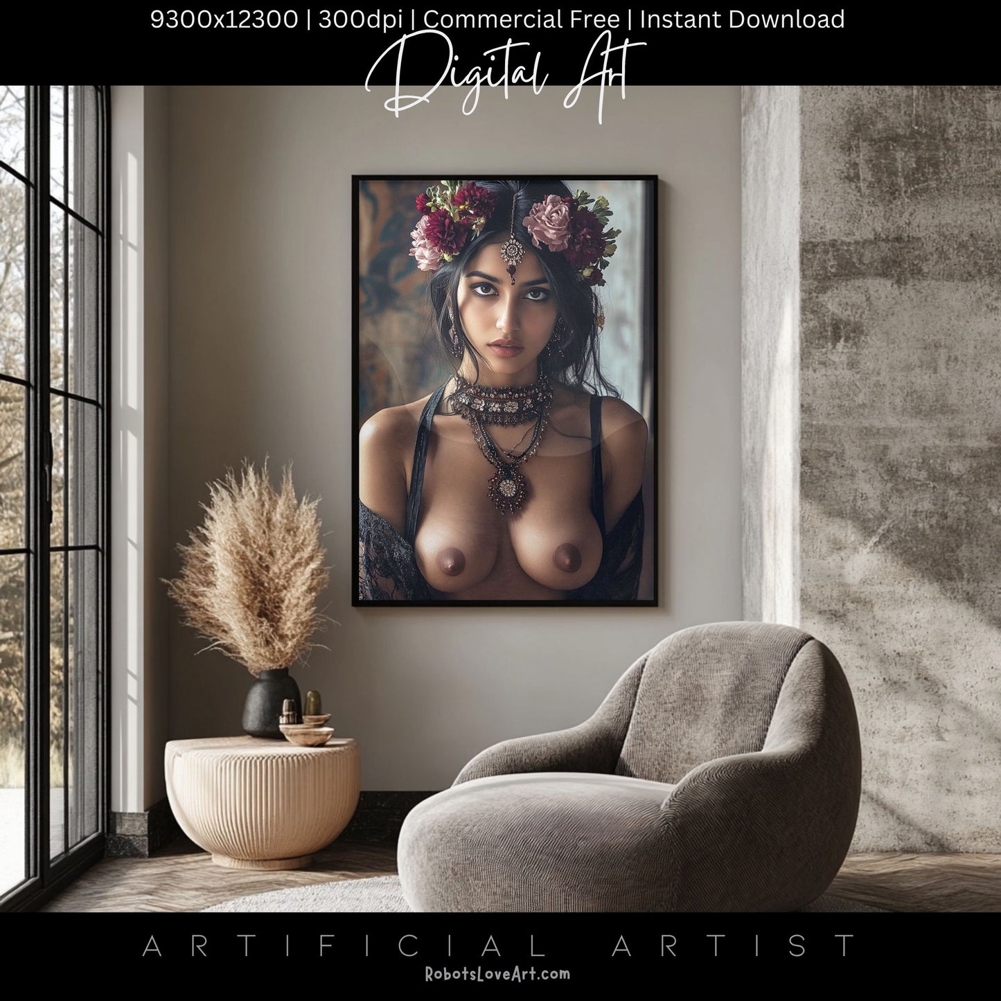 Indian Rose | Instant Download | Fantasy Digital AI Art | Topless Hot Girl