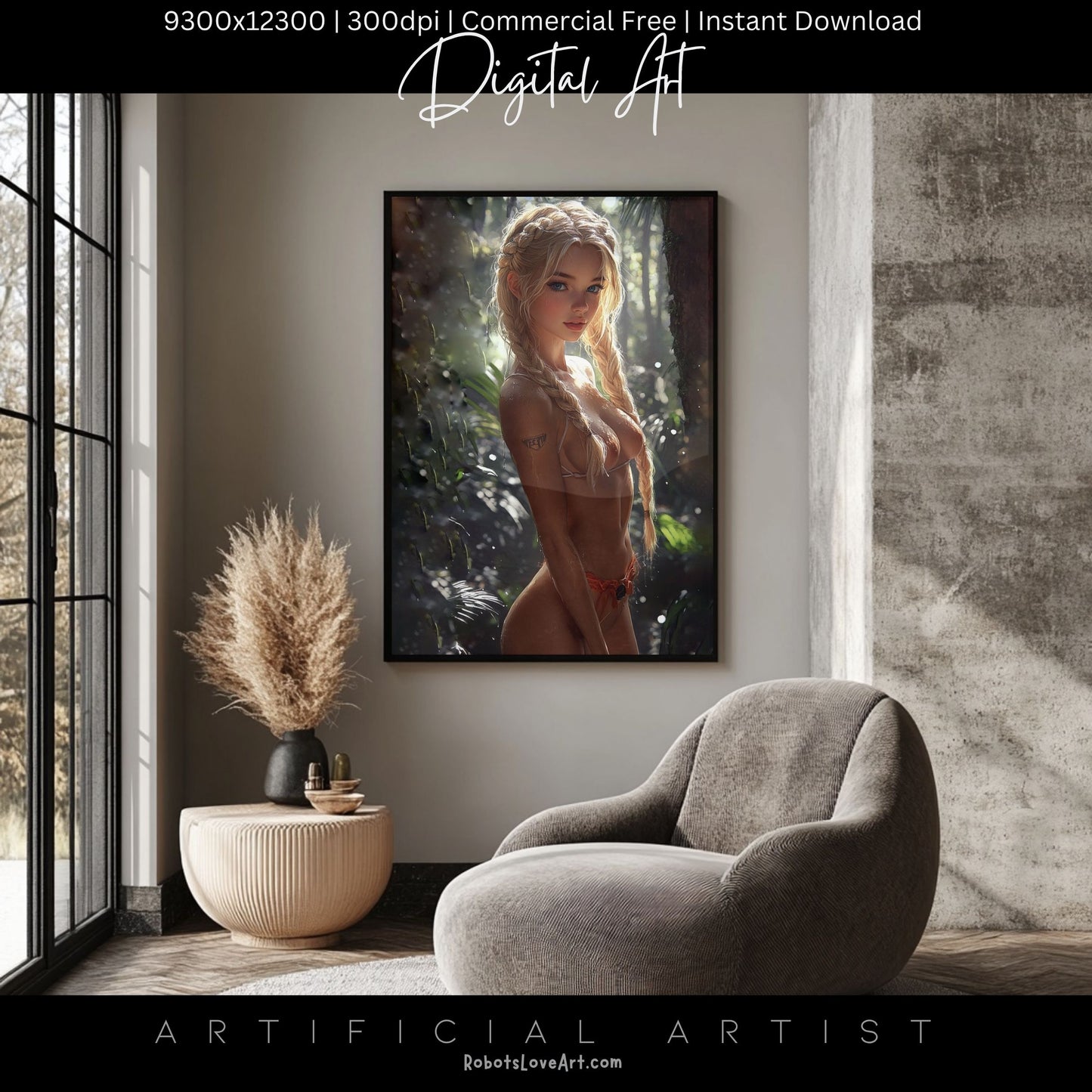 Hot Topless Blonde | Instant Download | Fantasy Digital AI Art | Pinup Girl