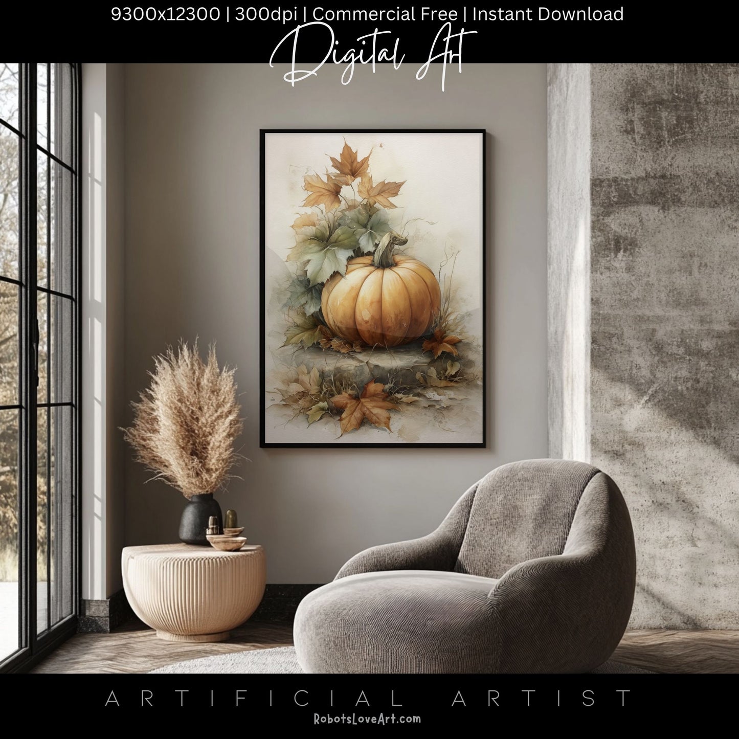 Beautiful Fall Pumpkin Art| Instant Download | Digital AI Art | Halloween Decor