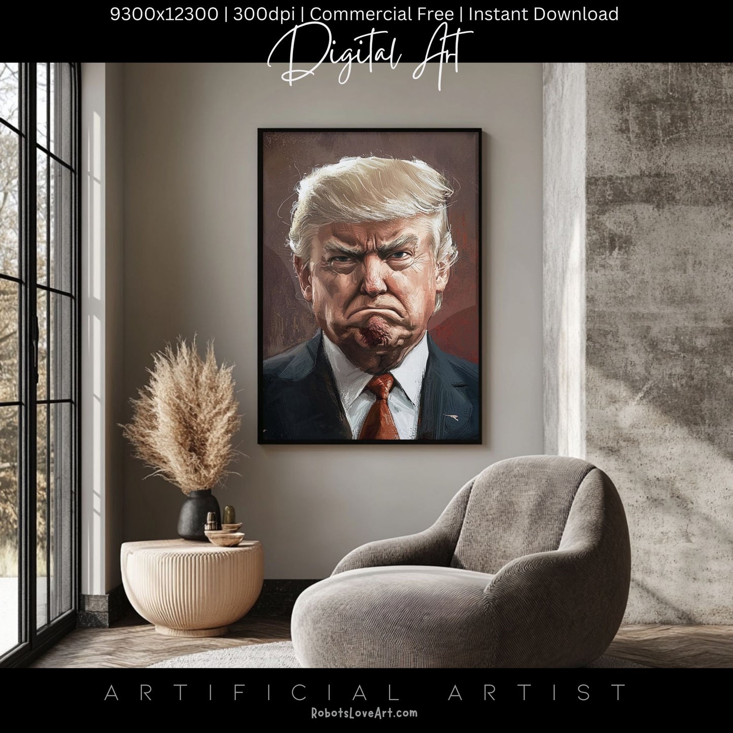 Painted President Trump Scowling | Instant Download | Digital AI Art | Political Satire Art