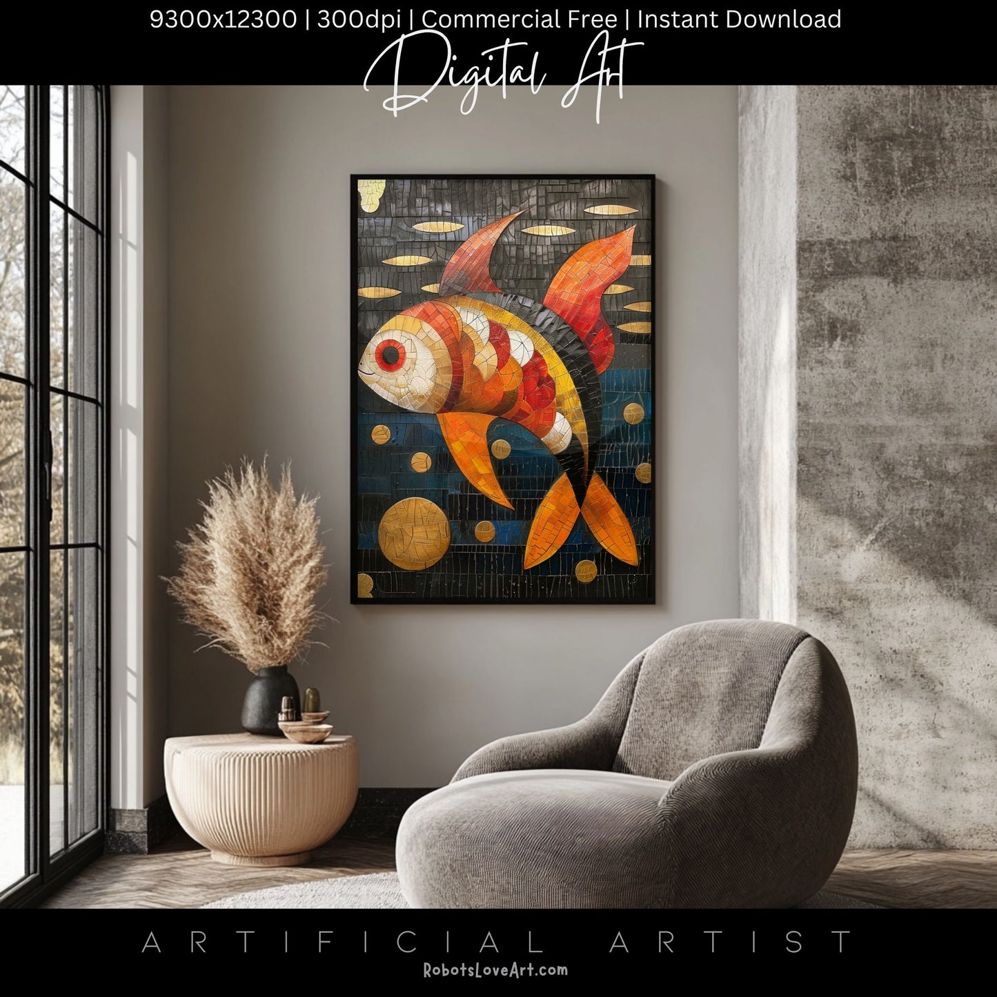 Colorful Mosaic Fish | Instant Download | Digital AI Art | Decor