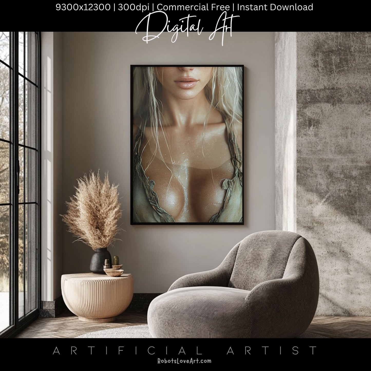 Blonde Bombshell Loincloth Cleavage | Instant Download | Fantasy Digital AI Art | LGBT Artwork (Copy)