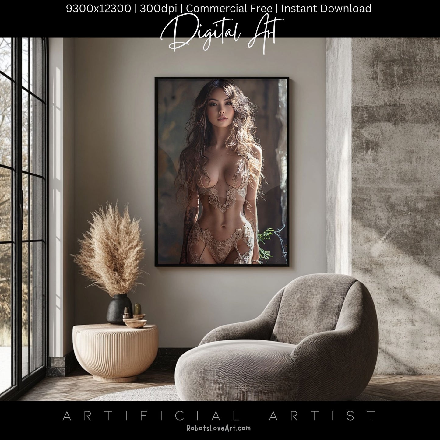 The Lace Window | Instant Download | Fantasy Digital AI Art | Hot Girl