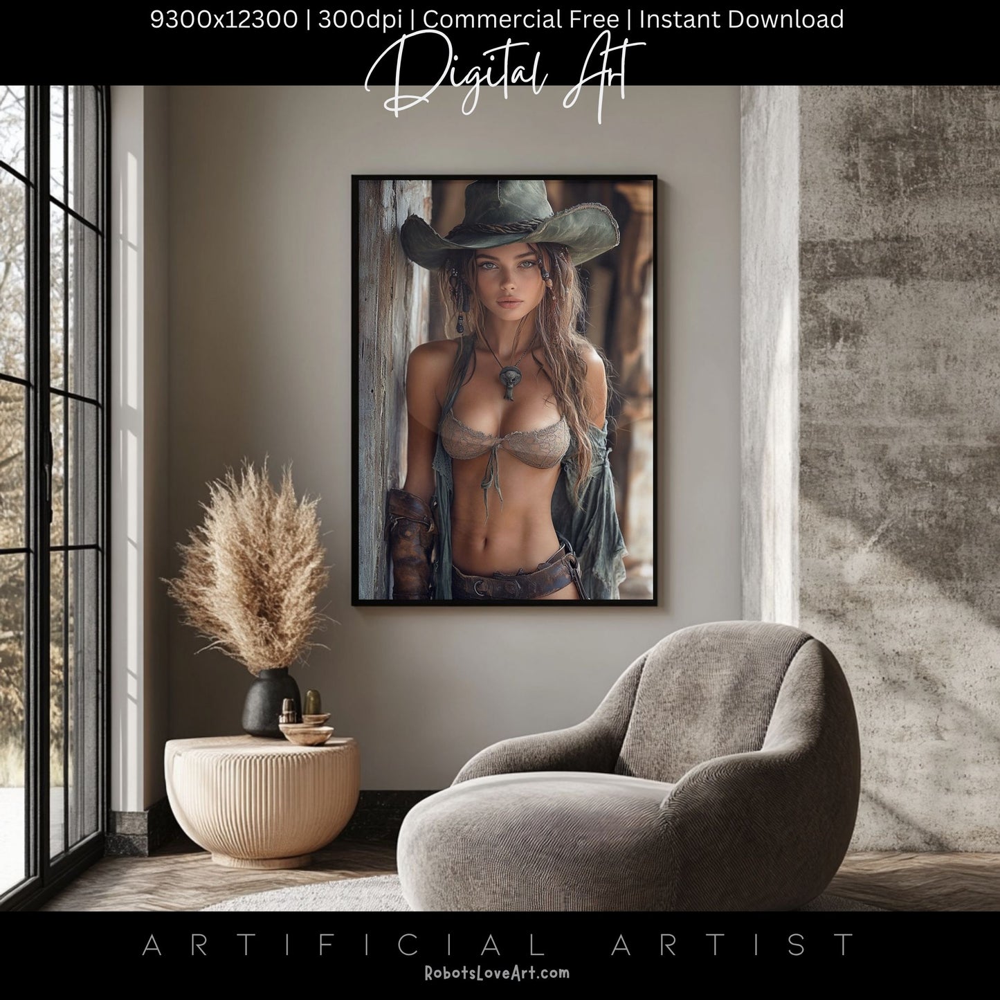 Ready to Shoot Hot Cowgirl Cleavage | Instant Download | Fantasy Digital AI Art | Sexy Old West Artwork