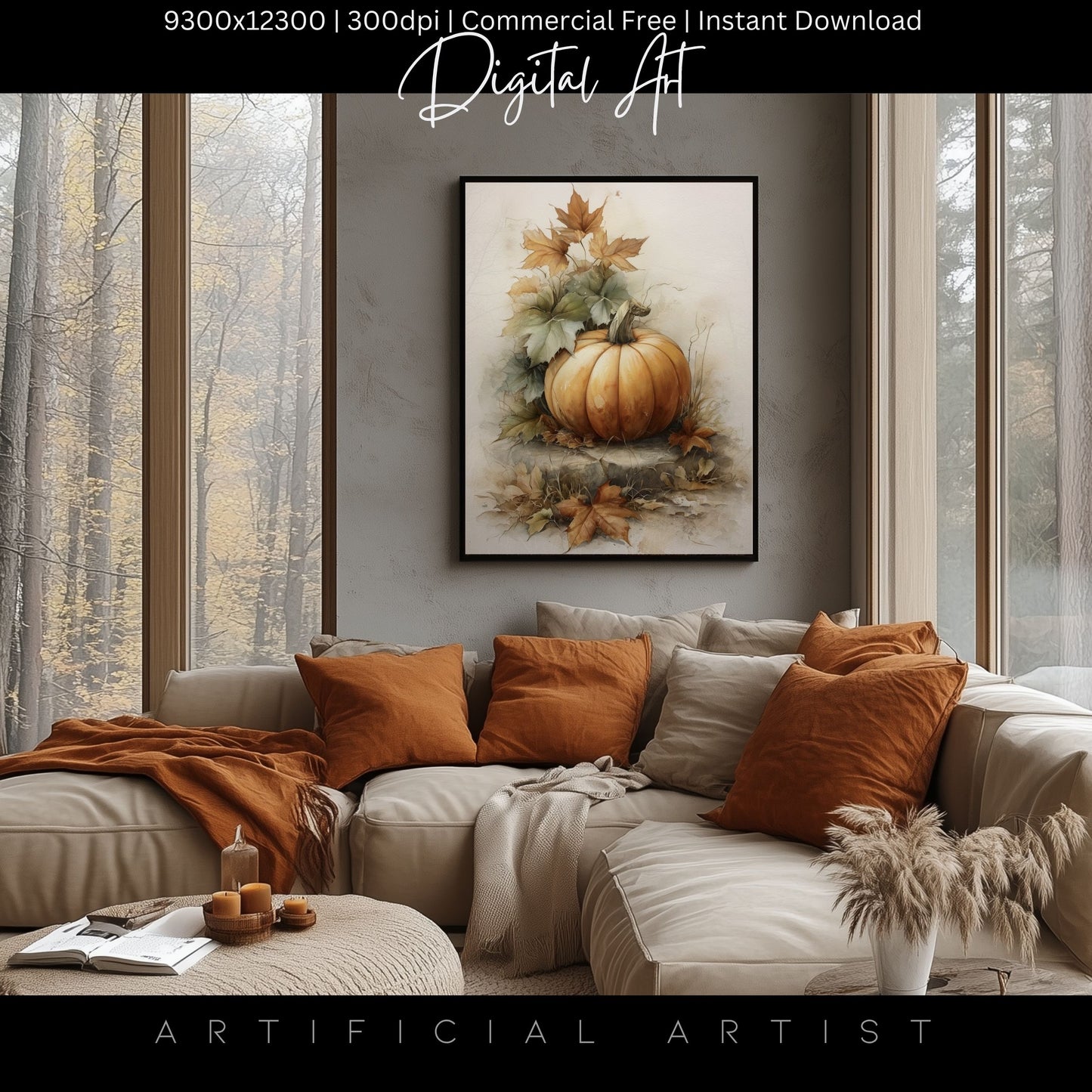 Beautiful Fall Pumpkin Art| Instant Download | Digital AI Art | Halloween Decor