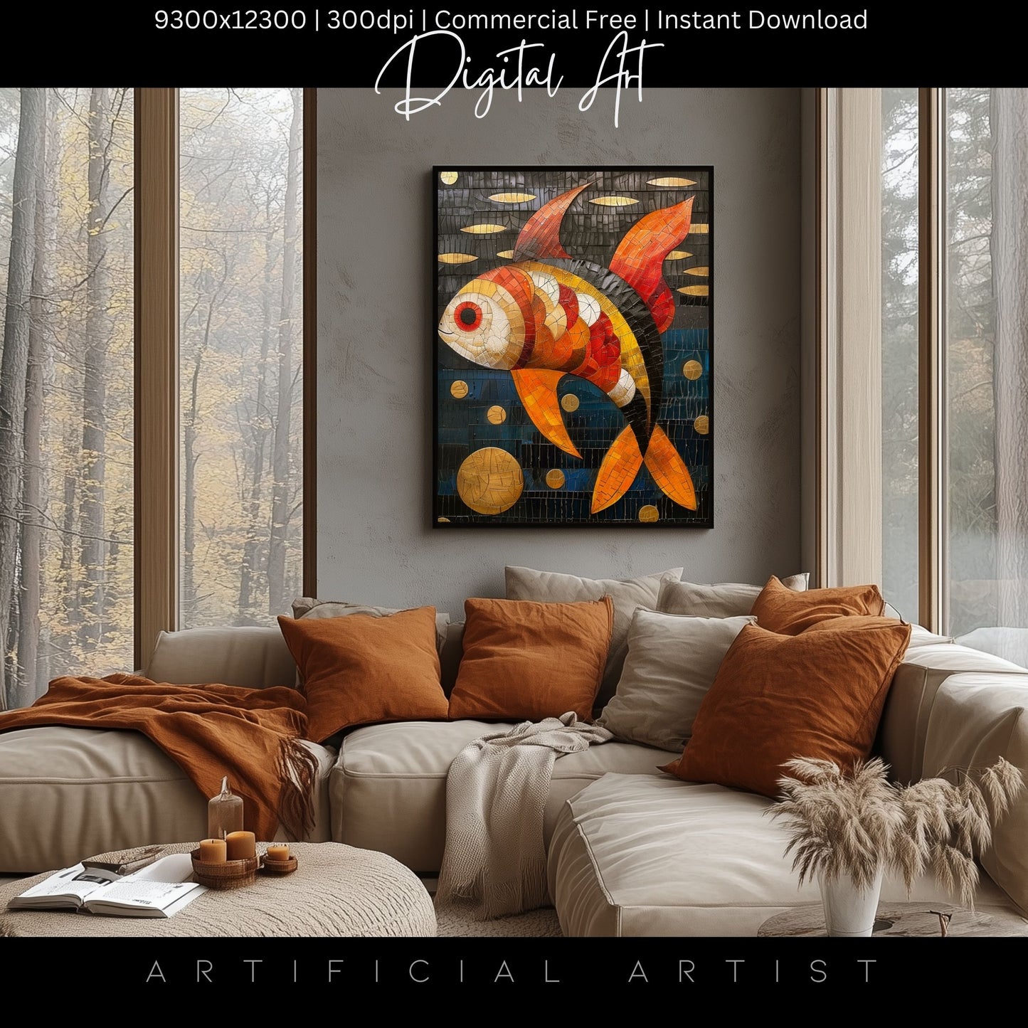Colorful Mosaic Fish | Instant Download | Digital AI Art | Decor