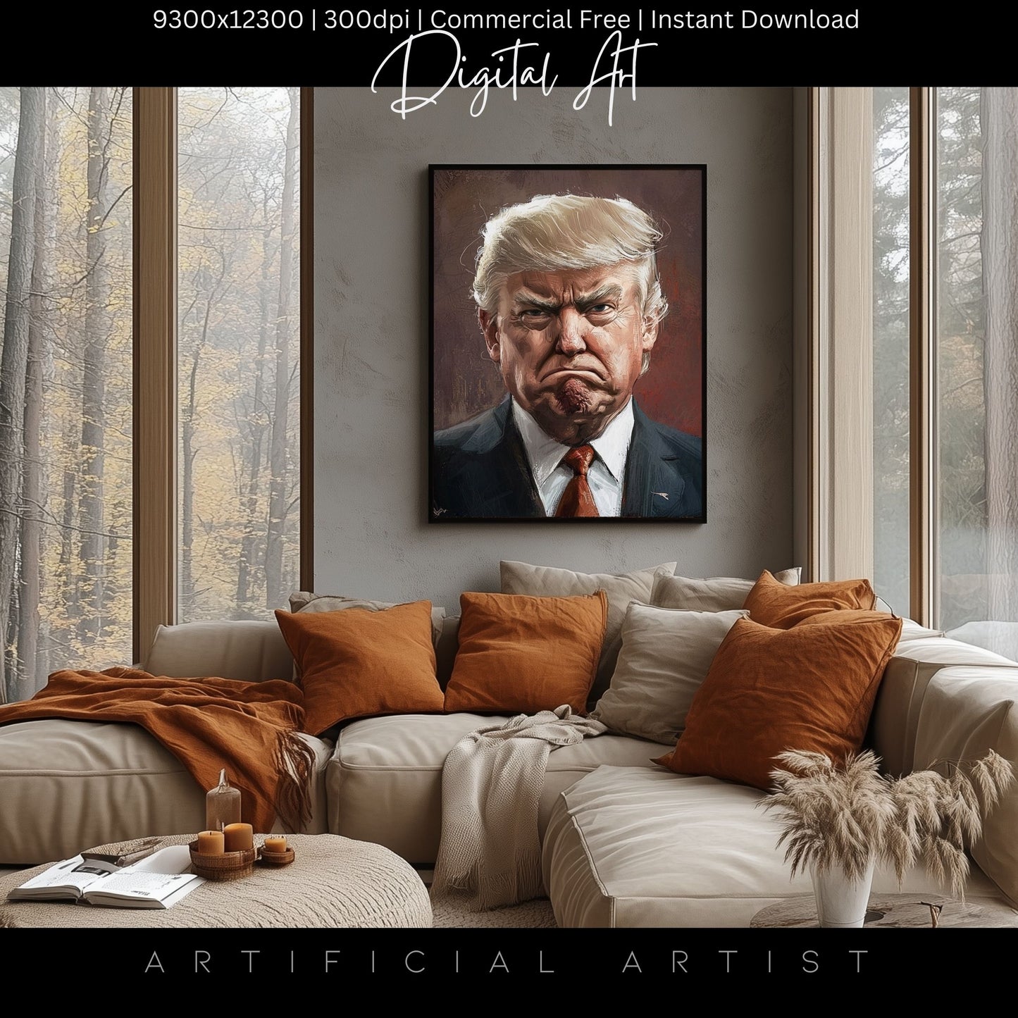 Painted President Trump Scowling | Instant Download | Digital AI Art | Political Satire Art