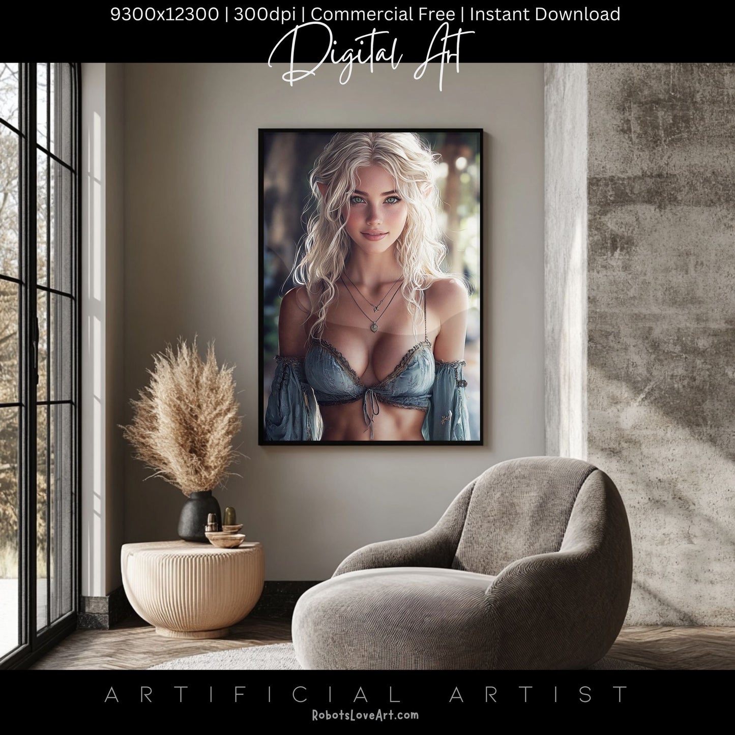 Pretty Blonde Elf | Instant Download | Fantasy Digital AI Art