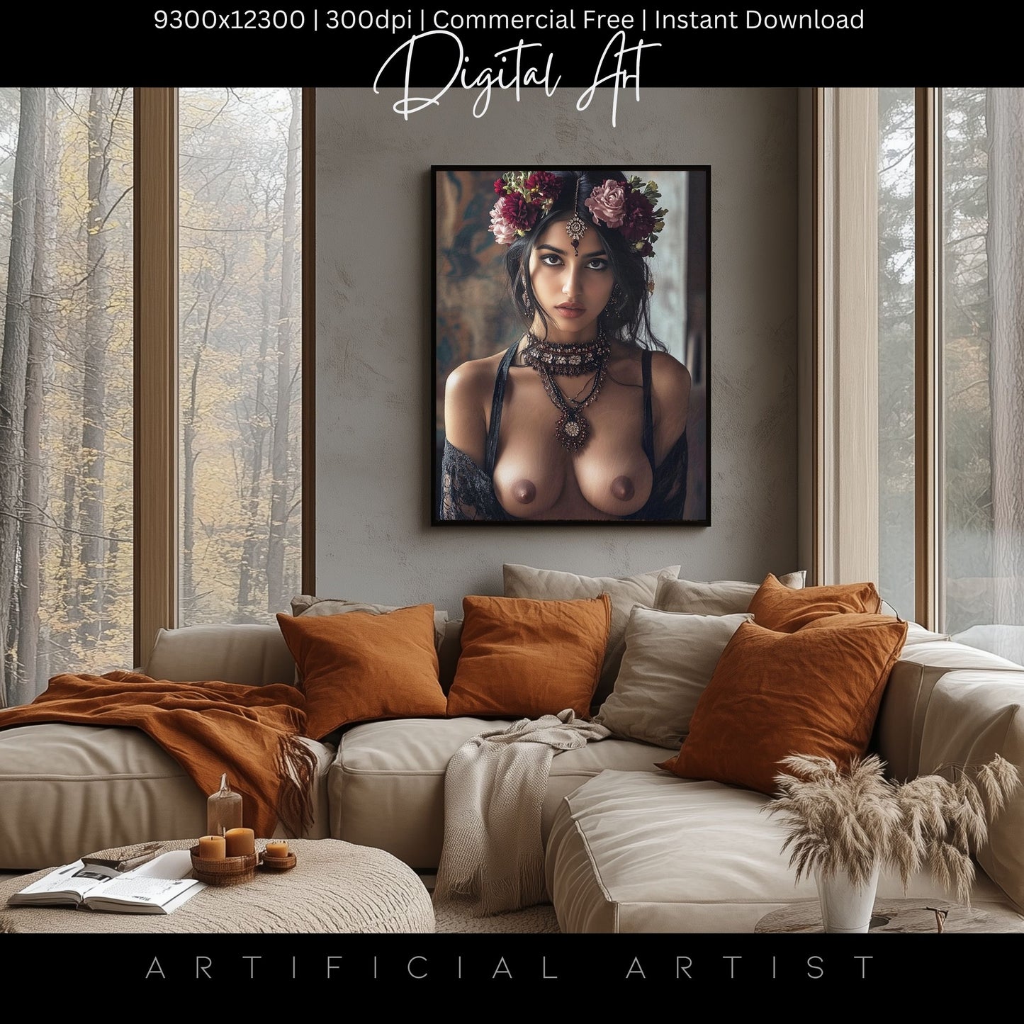 Indian Rose | Instant Download | Fantasy Digital AI Art | Topless Hot Girl