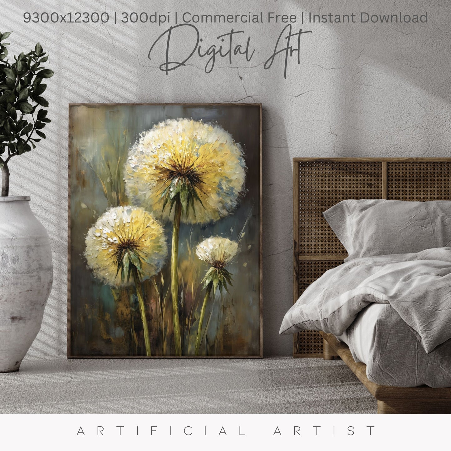 Wild Country Dandelion Portrait | Instant Download | Digital AI Art | Homestead Decor