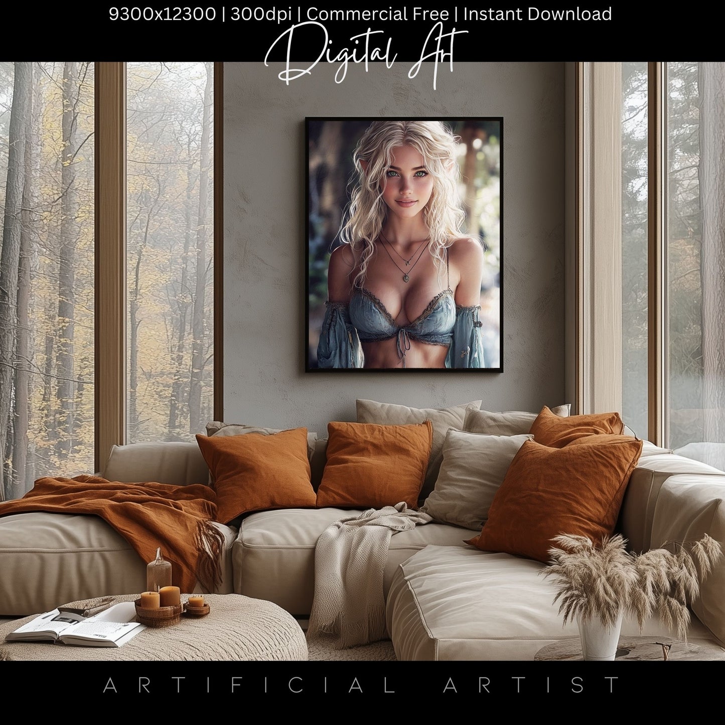 Pretty Blonde Elf | Instant Download | Fantasy Digital AI Art