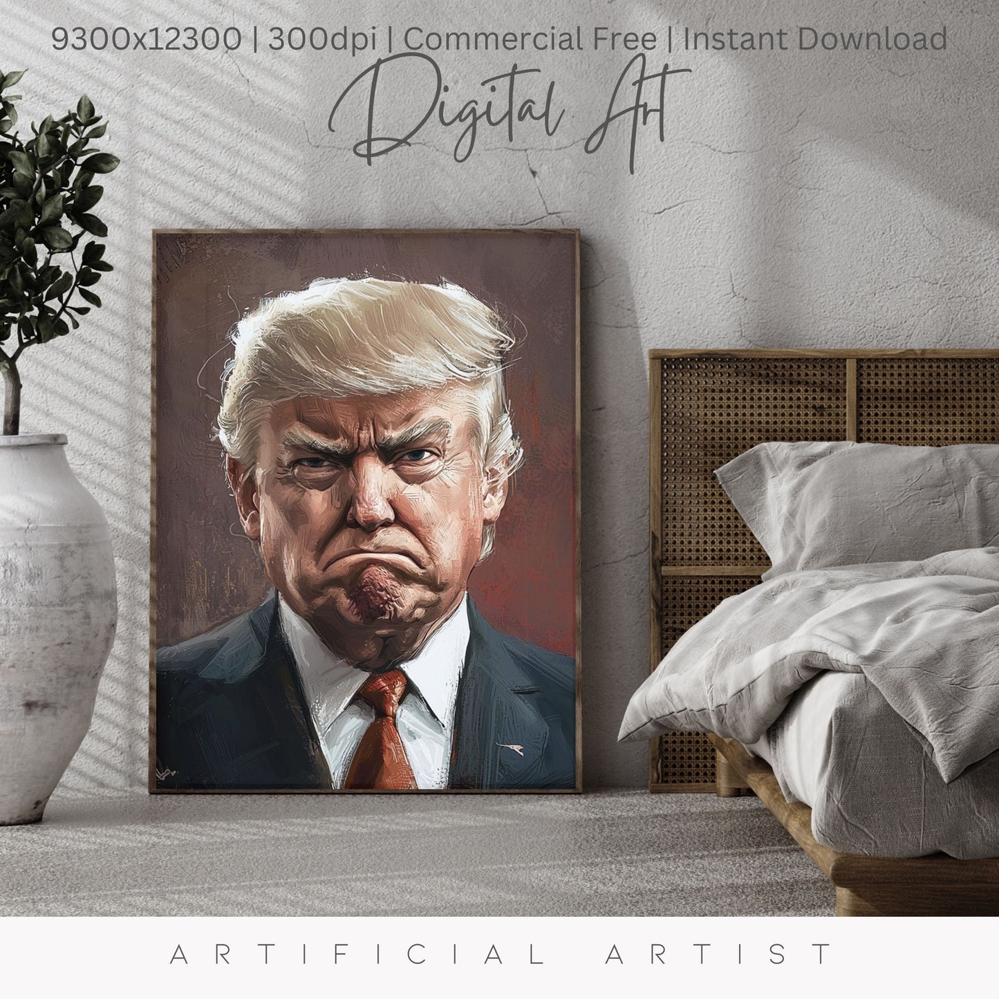 Painted President Trump Scowling | Instant Download | Digital AI Art | Political Satire Art
