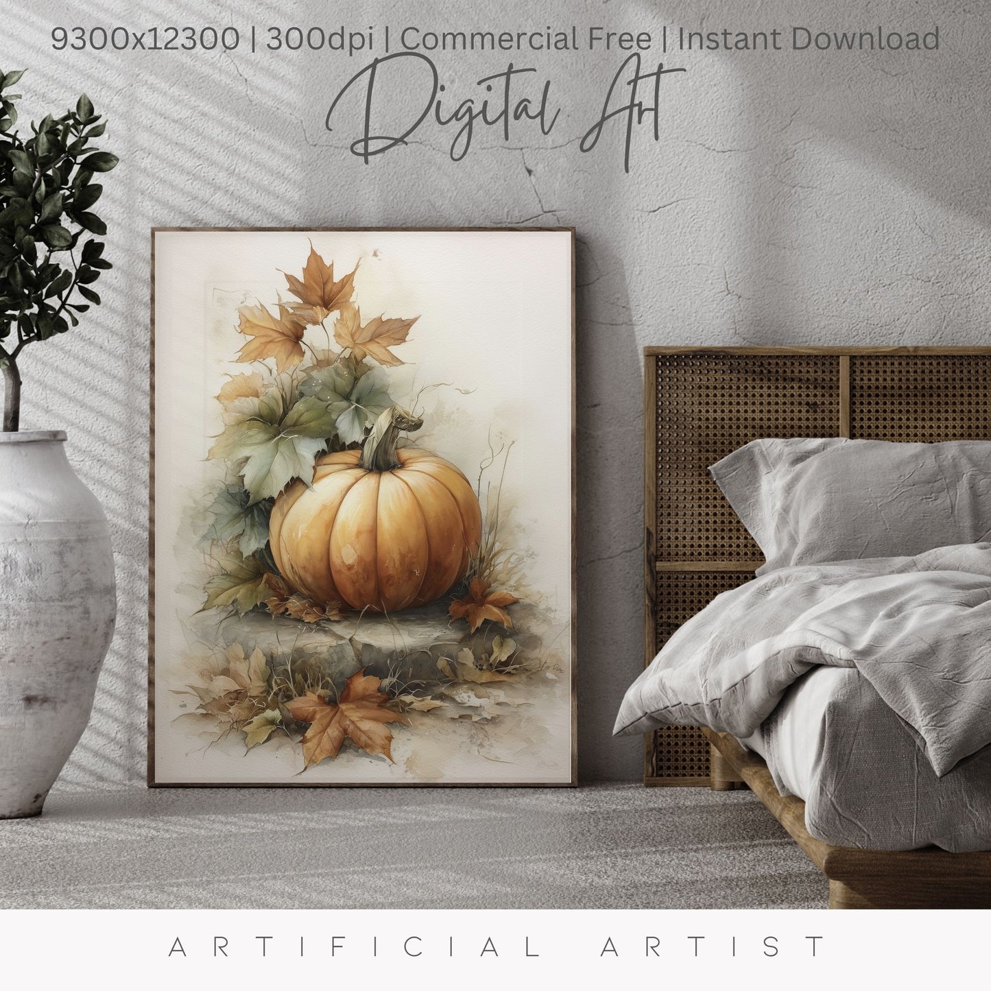Beautiful Fall Pumpkin Art| Instant Download | Digital AI Art | Halloween Decor