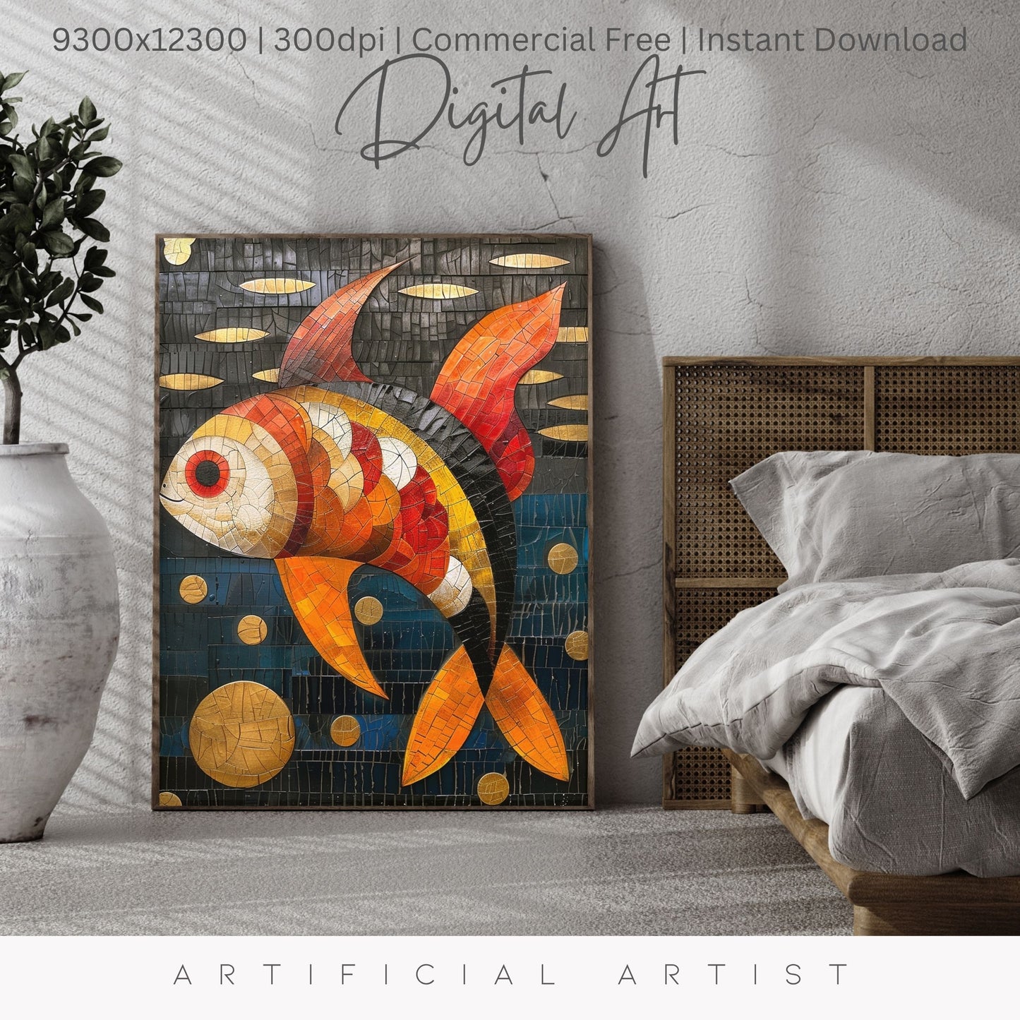 Colorful Mosaic Fish | Instant Download | Digital AI Art | Decor